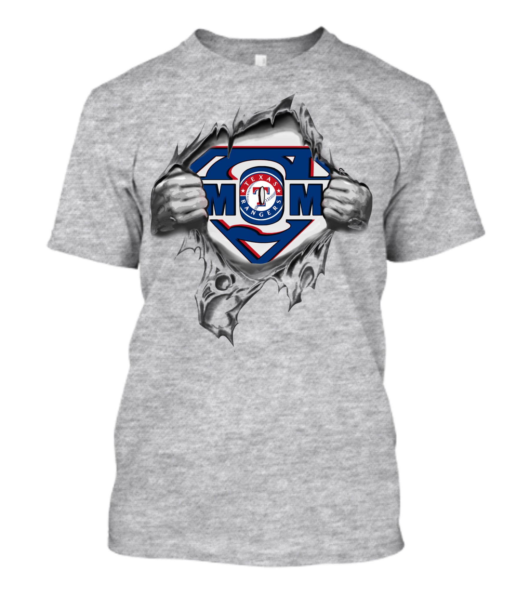 Texas Rangers Super Mom Shield With Ripped Hands T-Shirt