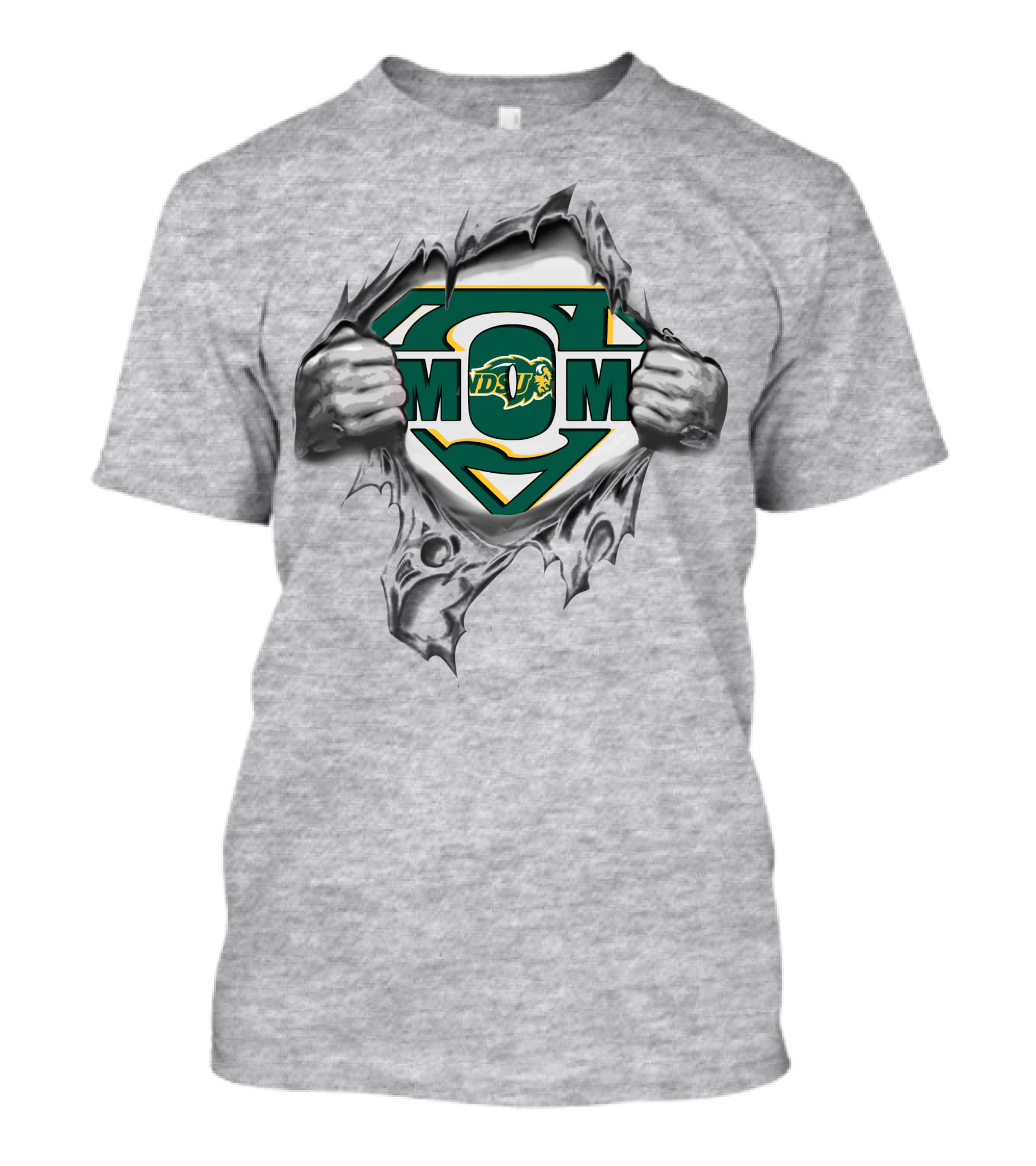North Dakota State Bison Super Mom Logo With Green Yellow Symbol And Hands T-Shirt