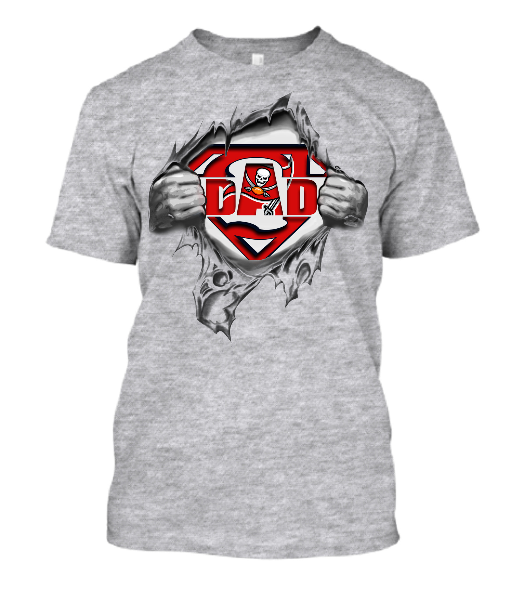 Buccaneers Super Dad Logo With Skull And Crossed Swords Superman Style T-Shirt