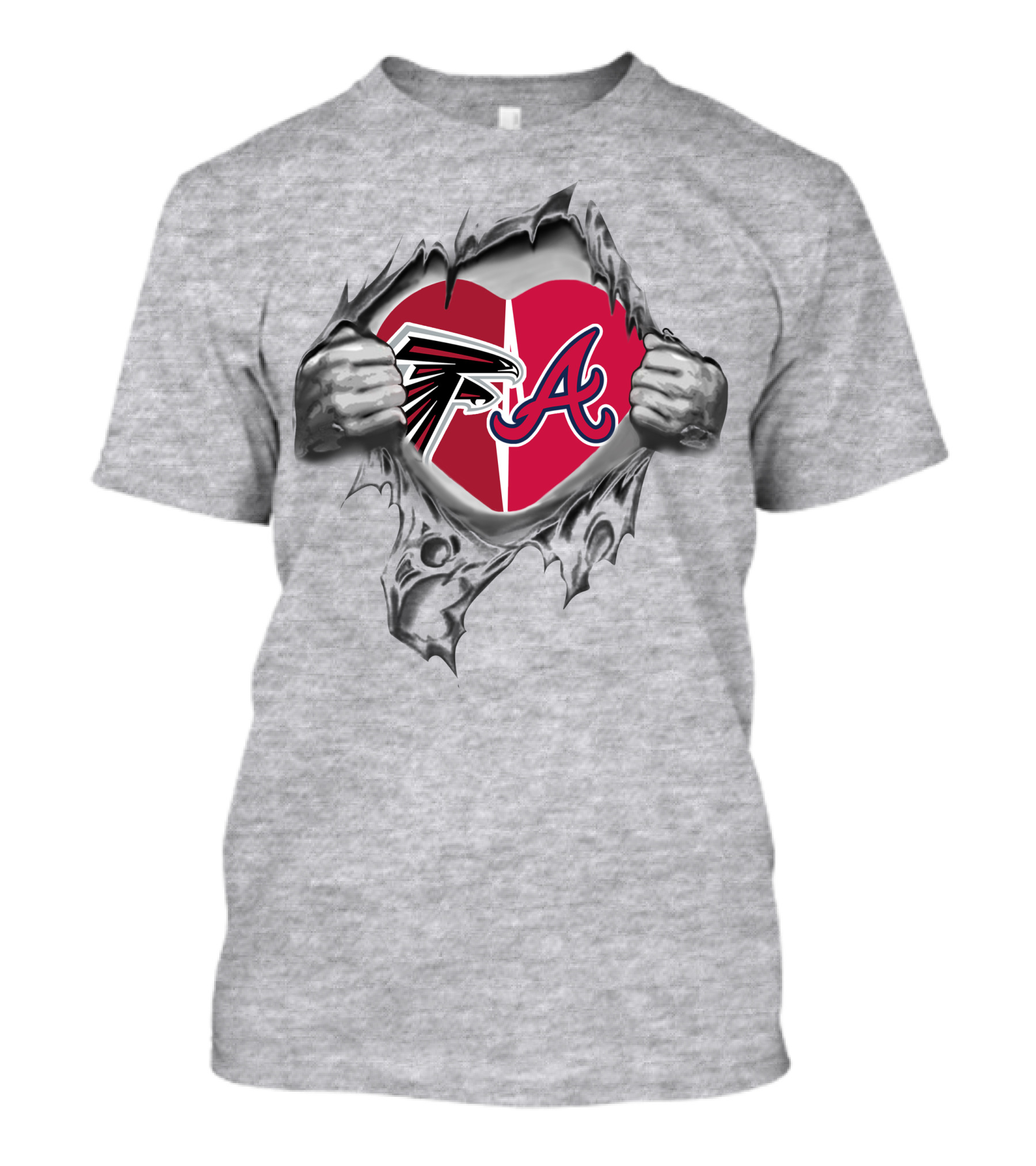Falcons Braves Heart Symbol With Logos In Torn T-Shirt