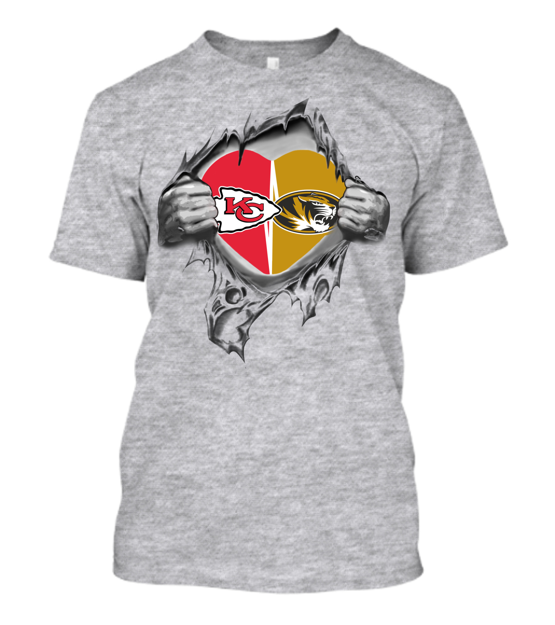 Kansas City Chiefs Missouri Tigers Heart Symbol Connection T-Shirt