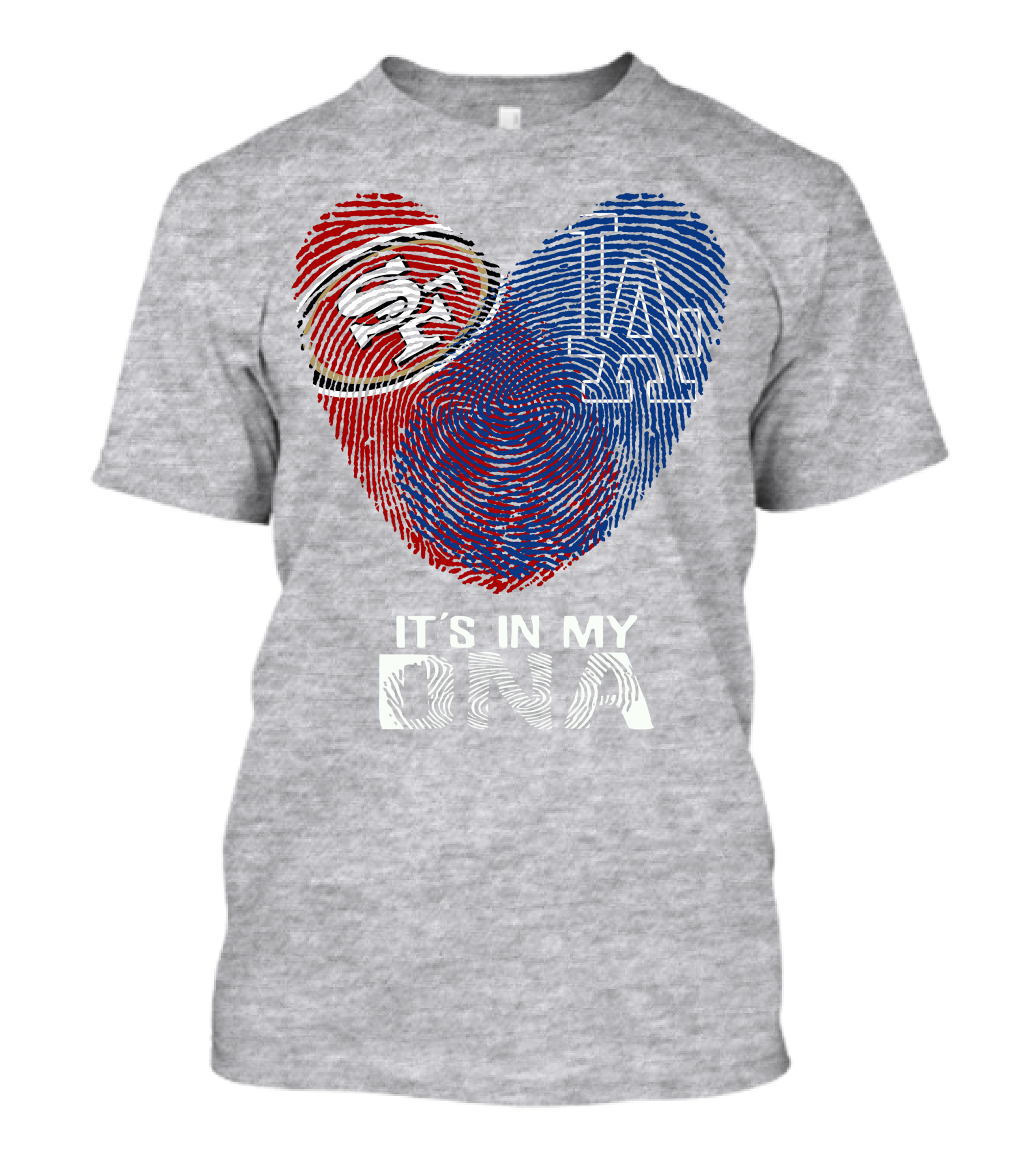 49ers Dodgers Heart Fingerprint It's In My Dna T-Shirt