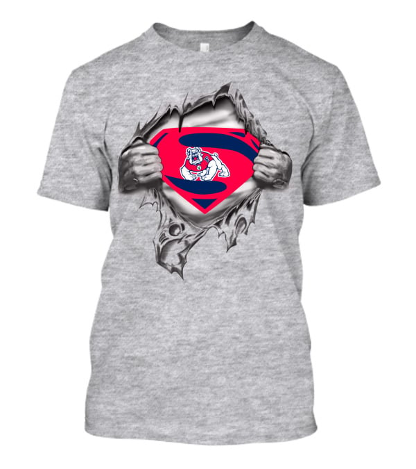 Fresno State Bulldog Superman Emblem With Bulldog Logo Torn T-Shirt