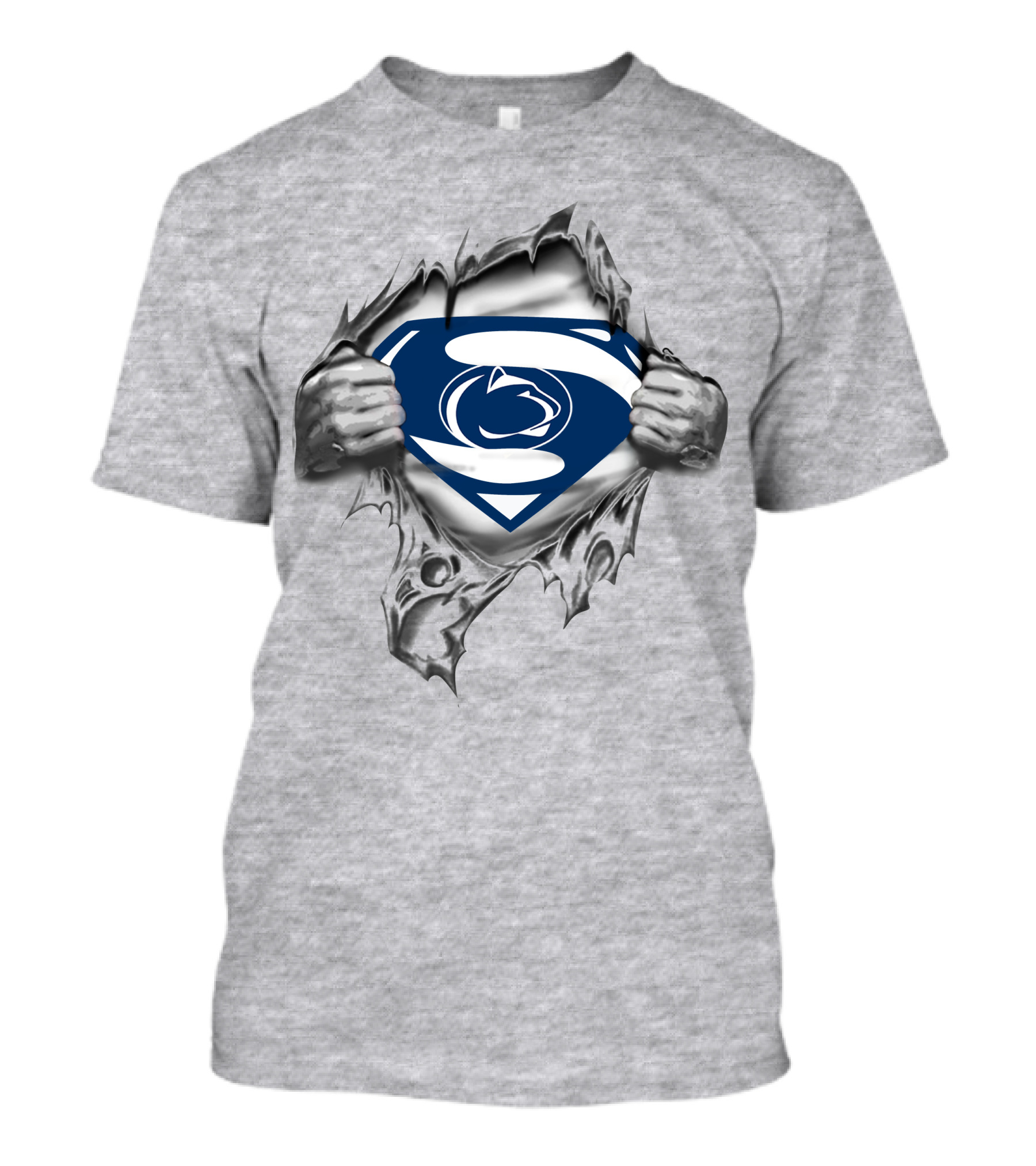 Penn State Superman Logo Tear Silver Gray Background T-Shirt