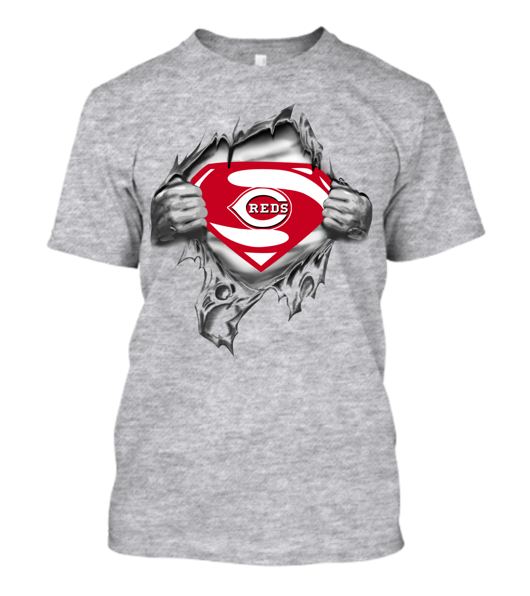 Cincinnati Reds Superman Logo Torn Metal T-Shirt