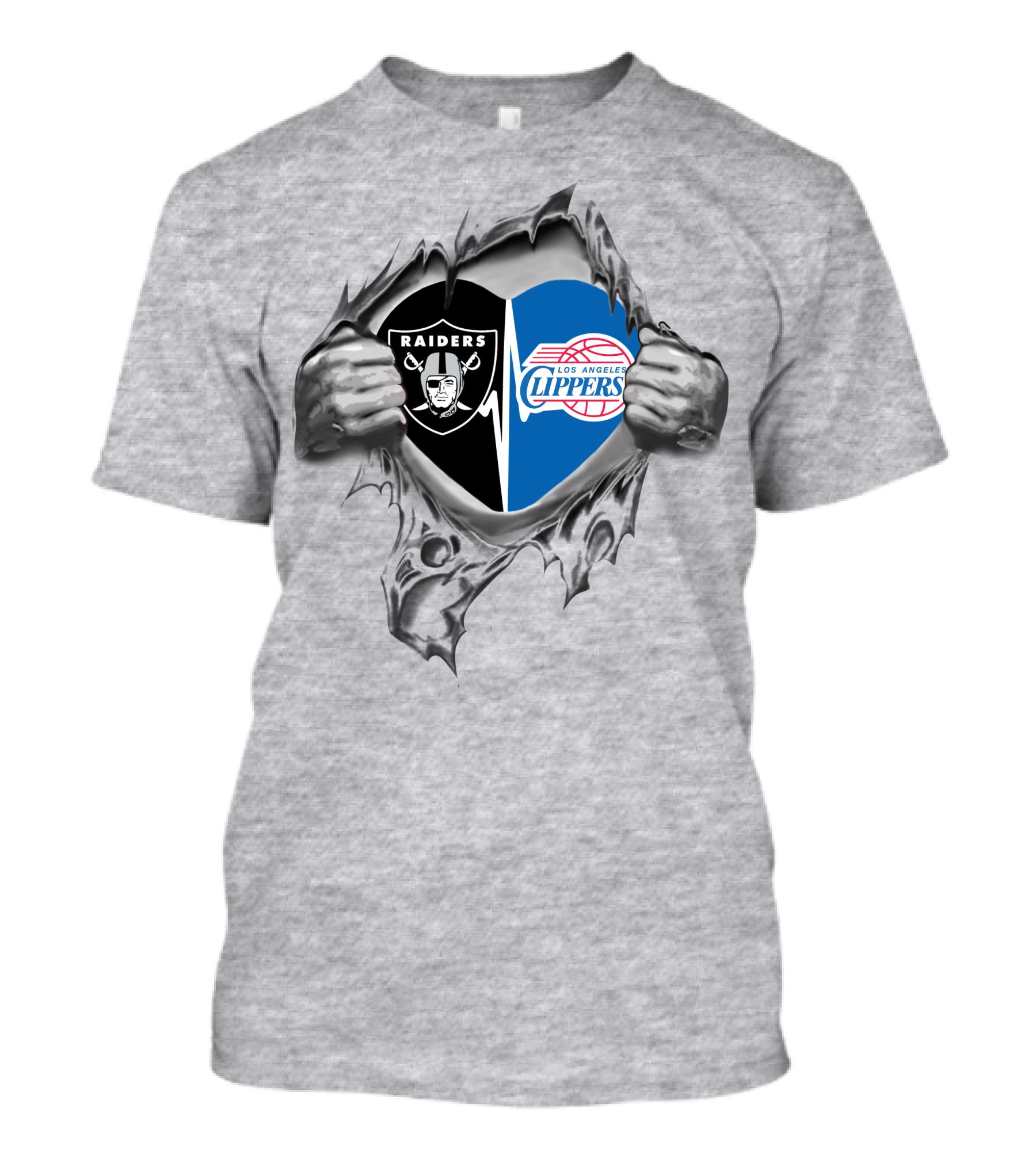 Raiders Los Angeles Clippers Heart Logos Torn Open T-Shirt