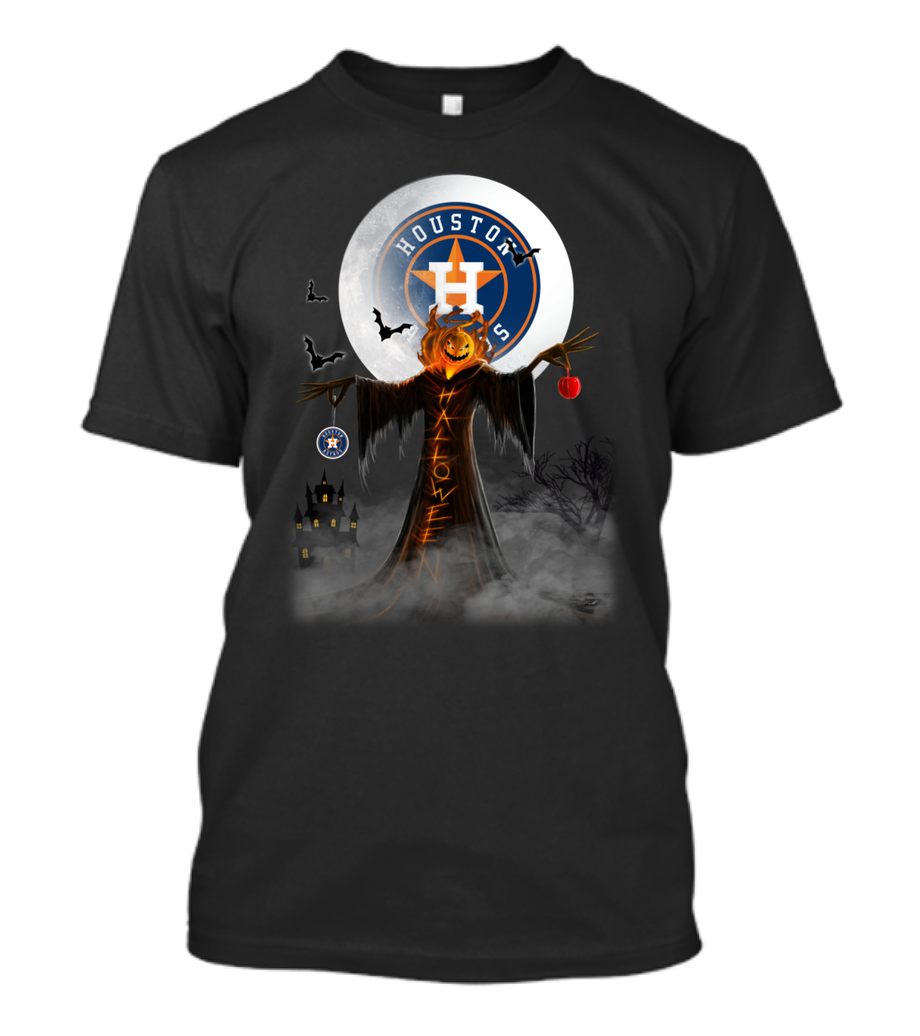 Halloween Houston Astros Pumpkin Jack-O'-Lantern Ghost Bats Moon T-Shirt