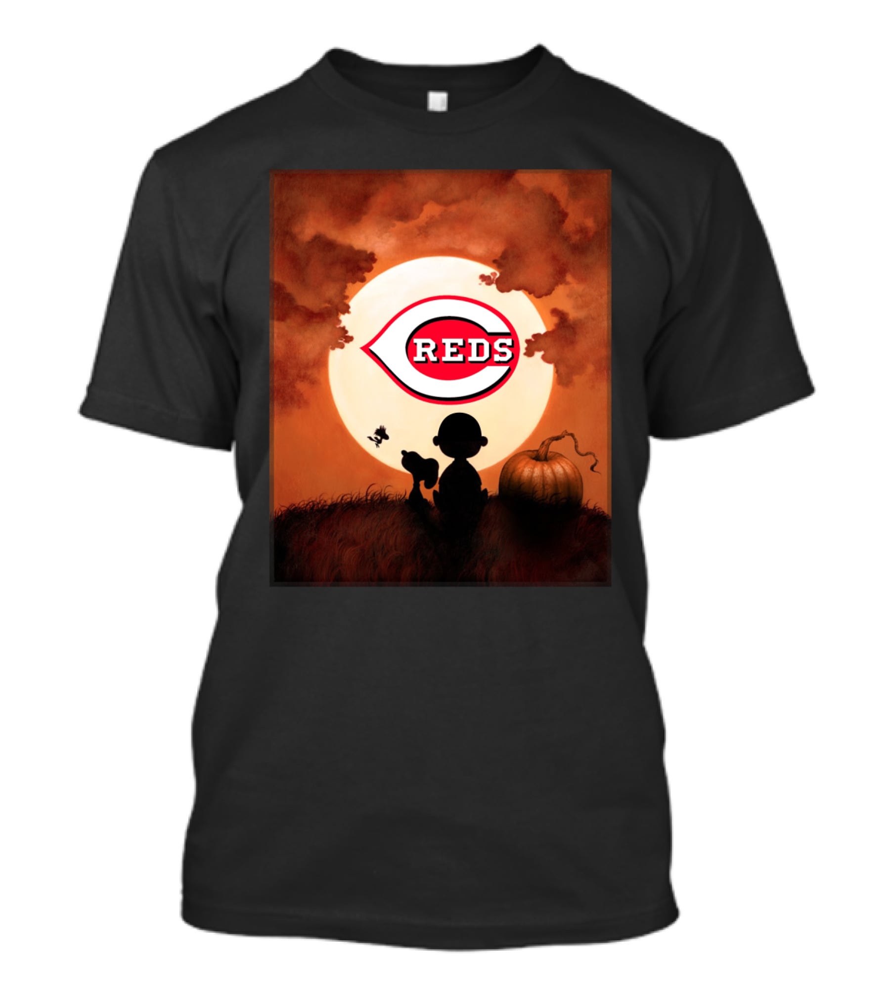 Cincinnati Reds Full Moon Silhouette With Pumpkin T-Shirt