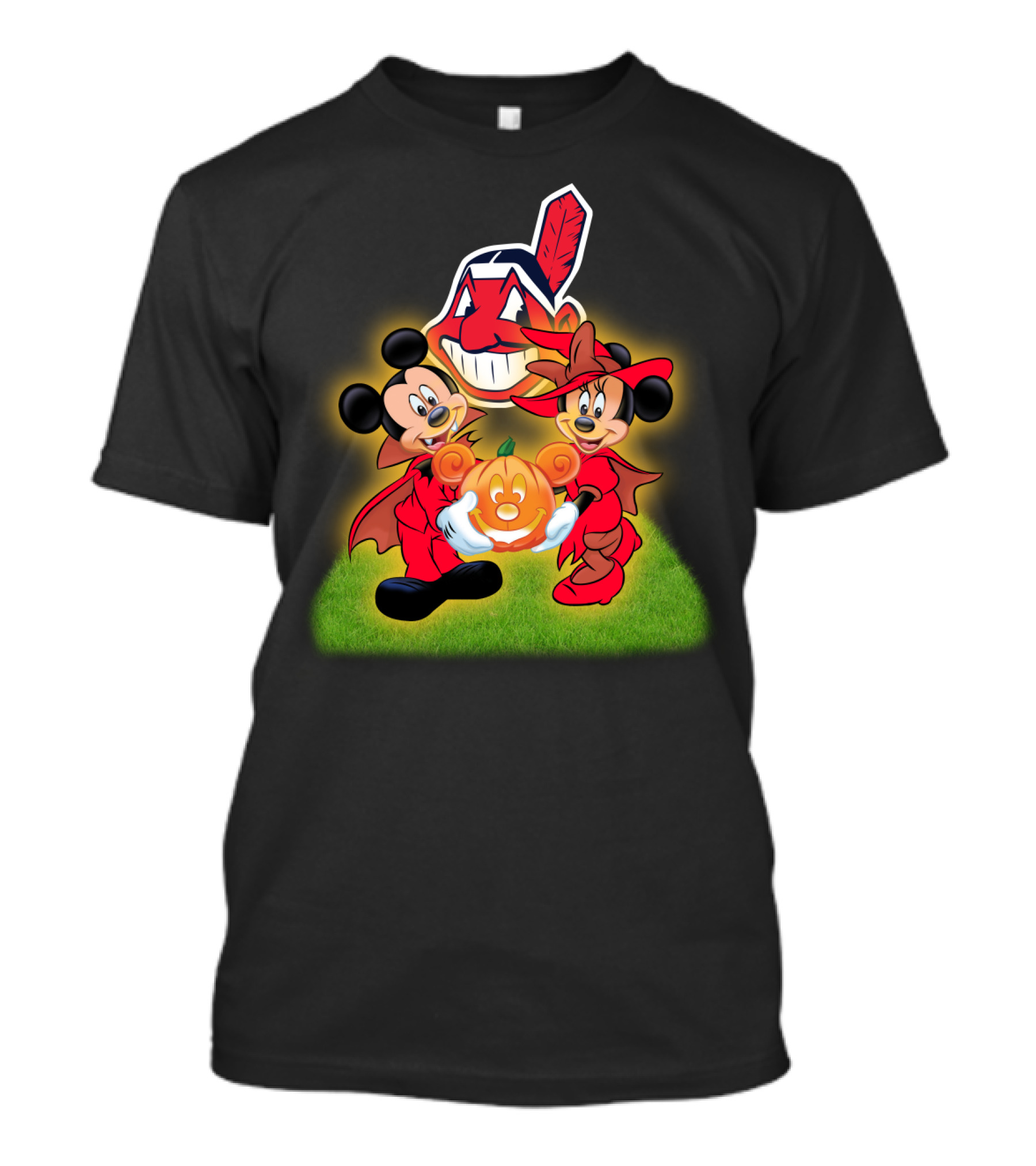 Mickey Minnie Halloween Cleveland Indians Pumpkin T-Shirt