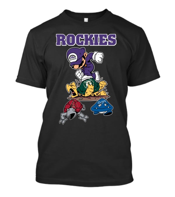Rockies Character Action With Opponents In Green Yellow Red Blue Gear T-Shirt