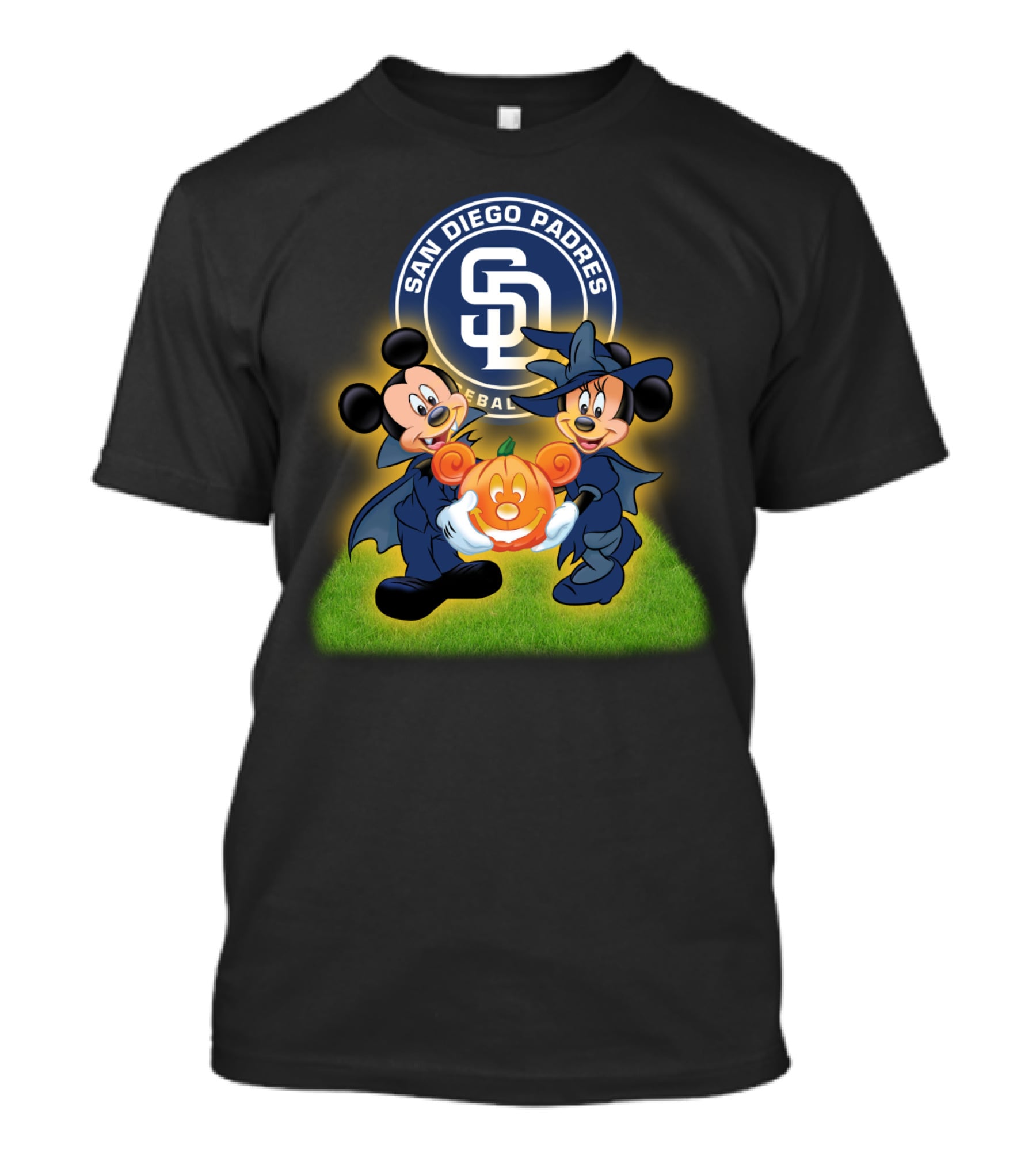 San Diego Padres Halloween Baseball Mickey Minnie Pumpkin T-Shirt