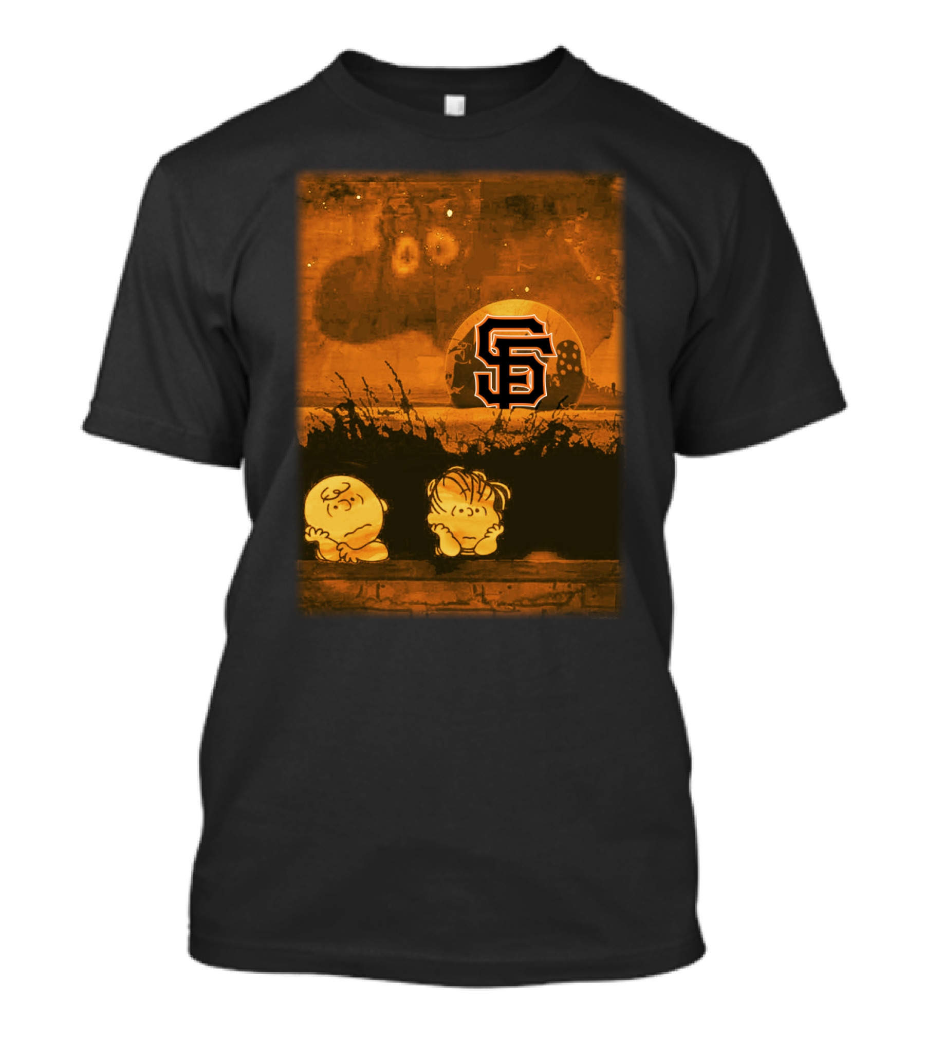Halloween Sf Giants Peanuts Orange Night Scene T-Shirt