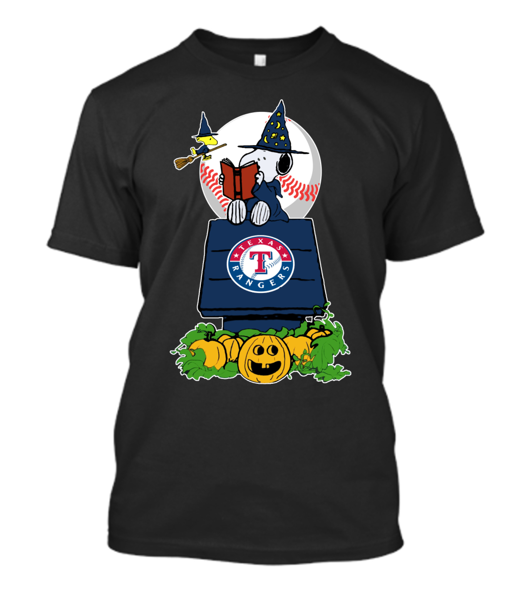 Texas Rangers Snoopy Halloween Pumpkins Magic Scene T-Shirt