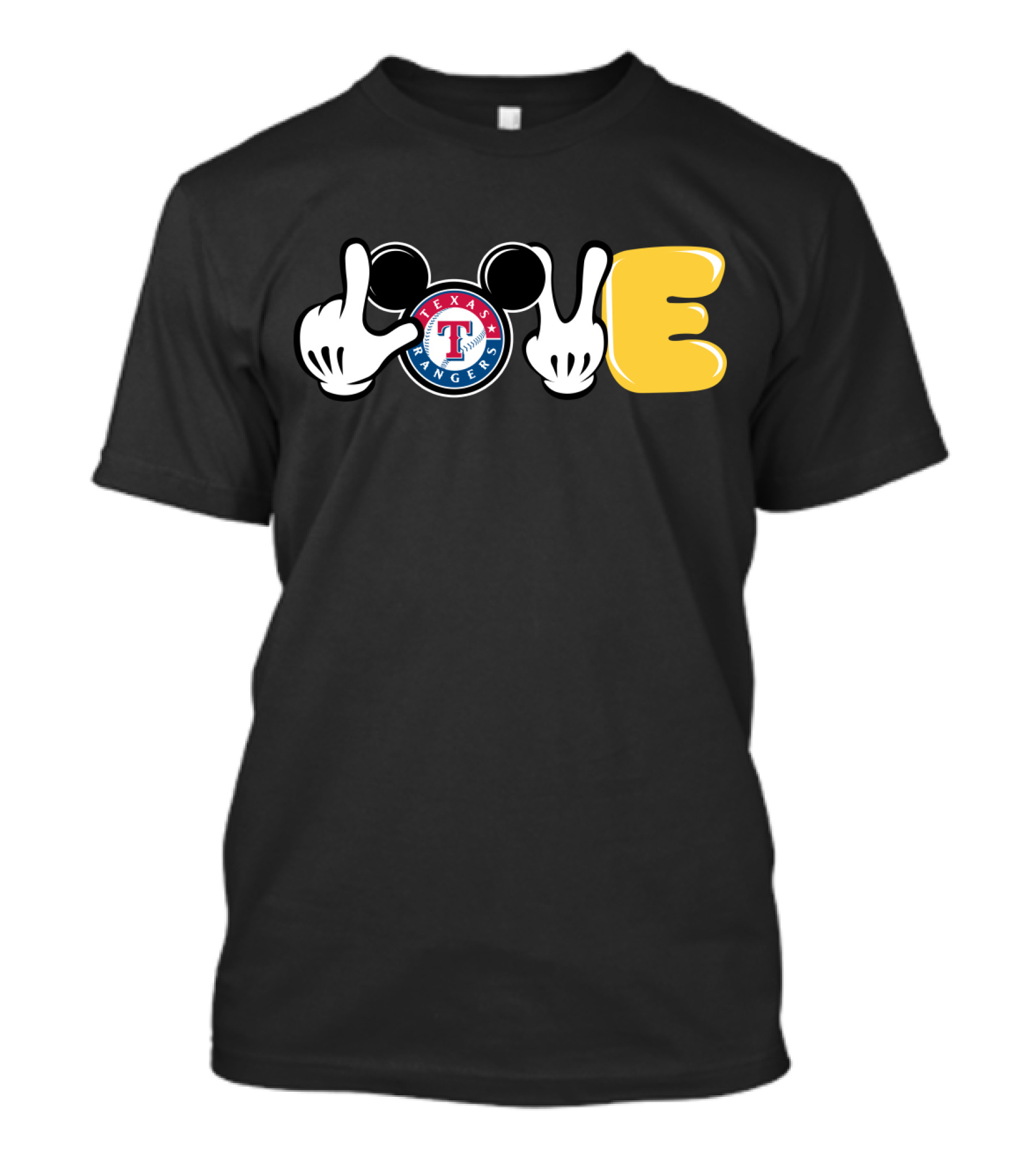 Love Texas Rangers Mickey Mouse Ears And Gloves T-Shirt