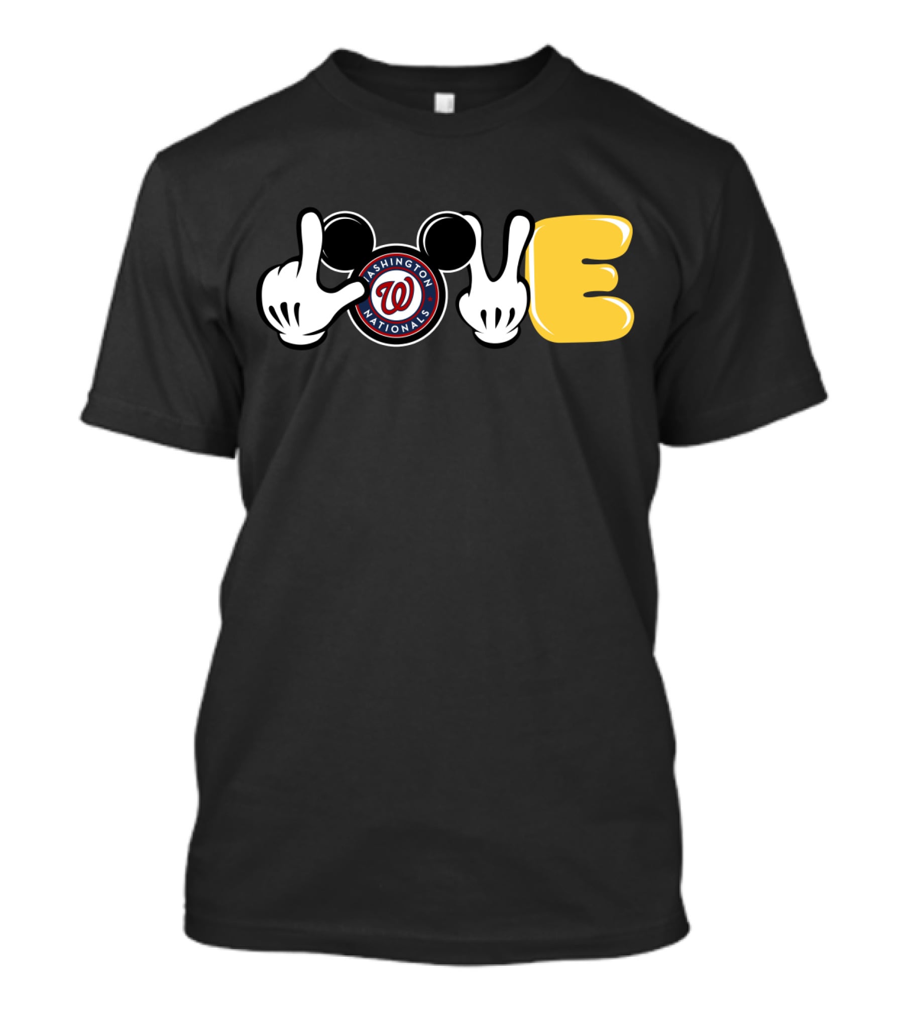 Love Washington Nationals Logo With Mickey Mouse Glove And Classic Typography T-Shirt