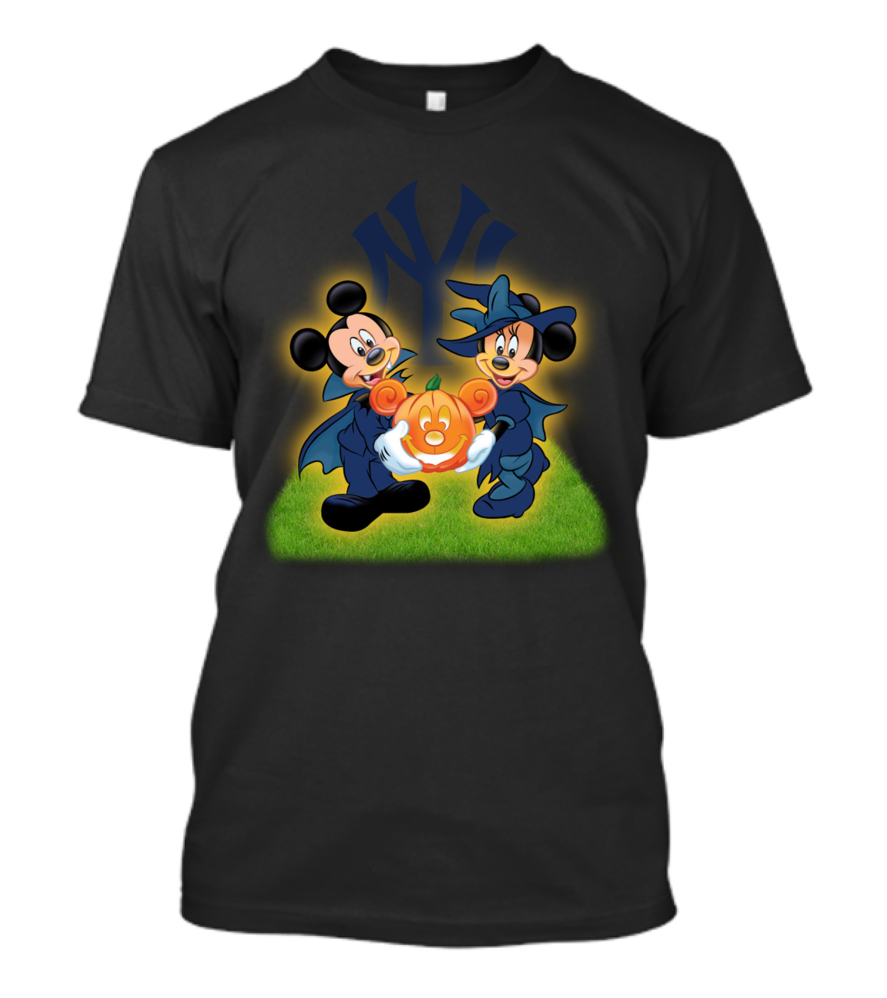 Mickey And Minnie Halloween Pumpkin With New York Yankees T-Shirt