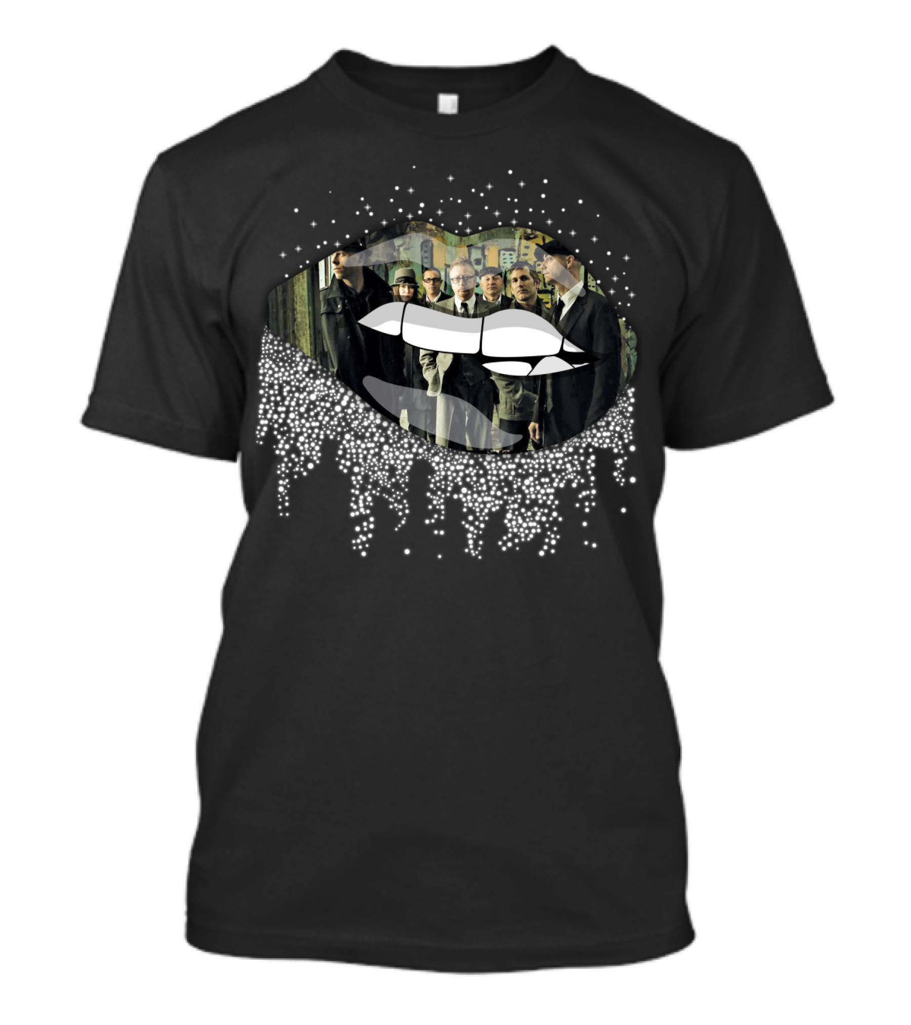 Flogging Molly Band Members Inside Luminous Lips With Dripping Sparkle Effect T-Shirt
