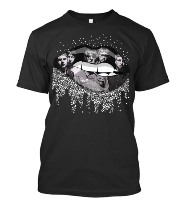 Oasis Band Portrait With Glittered Lips T-Shirt