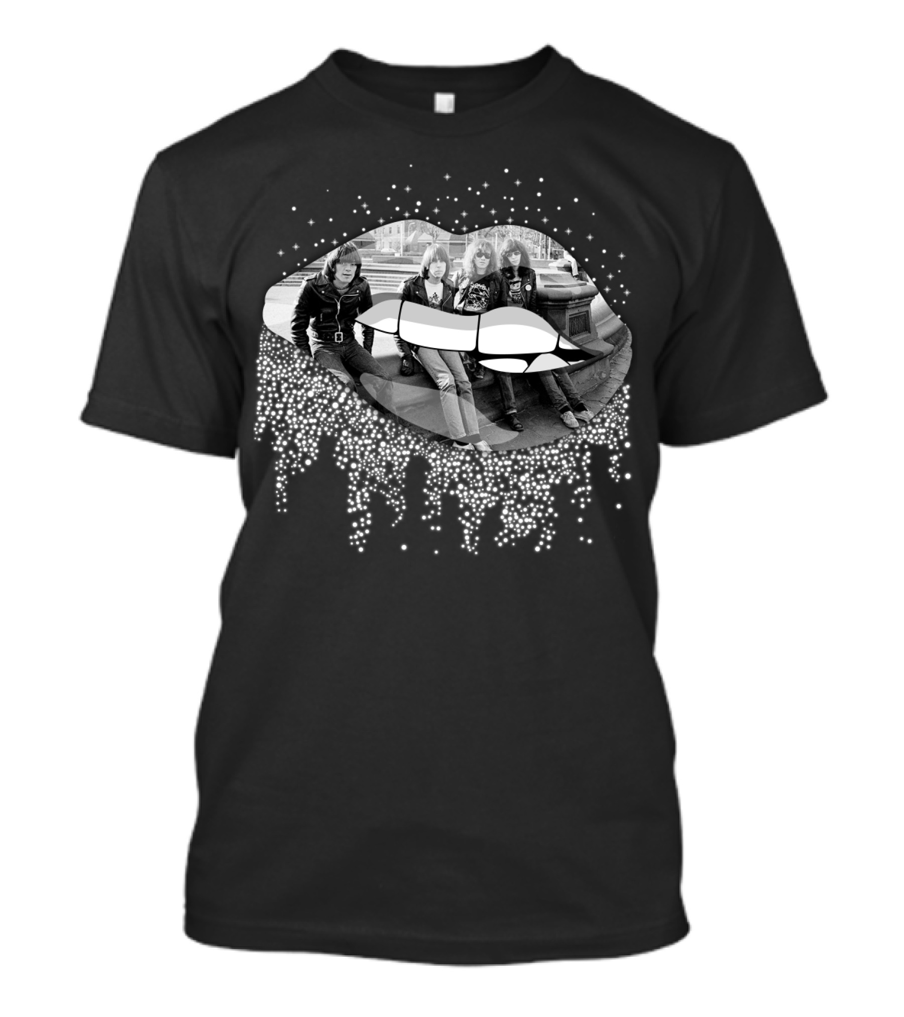 Ramones Classic Band Photo With Sparkling Lips And Drips T-Shirt