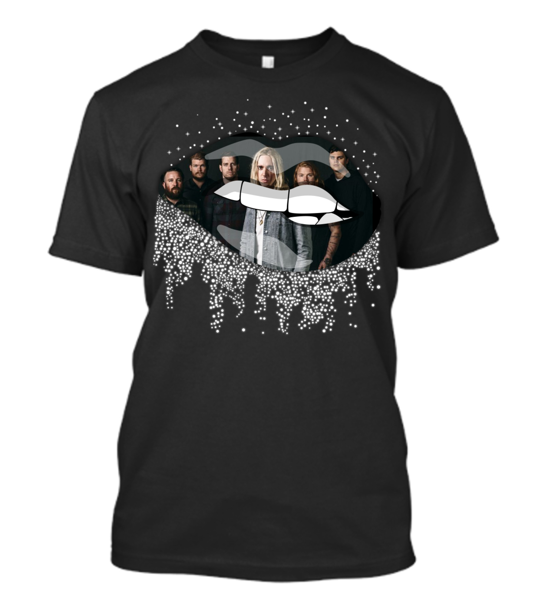 Underoath Band Members Inside Stylized Lips With Dripping Dots T-Shirt