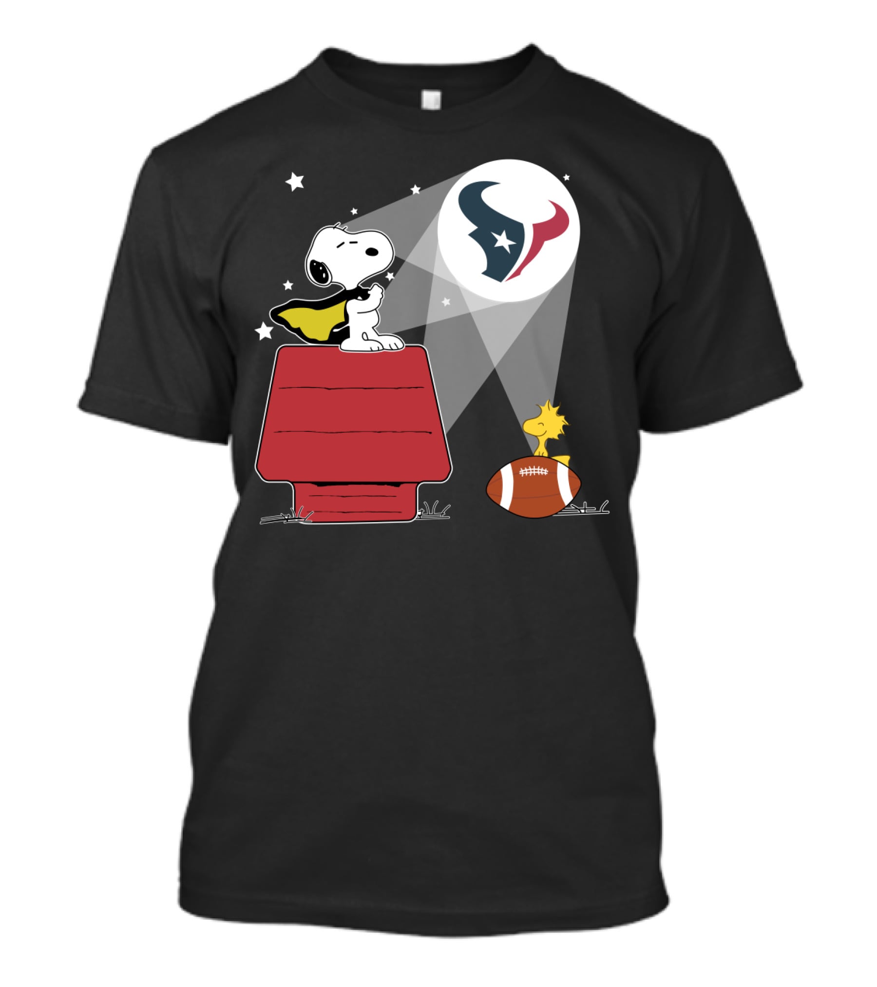 Snoopy And Woodstock With Football Under Houston Texans T-Shirt
