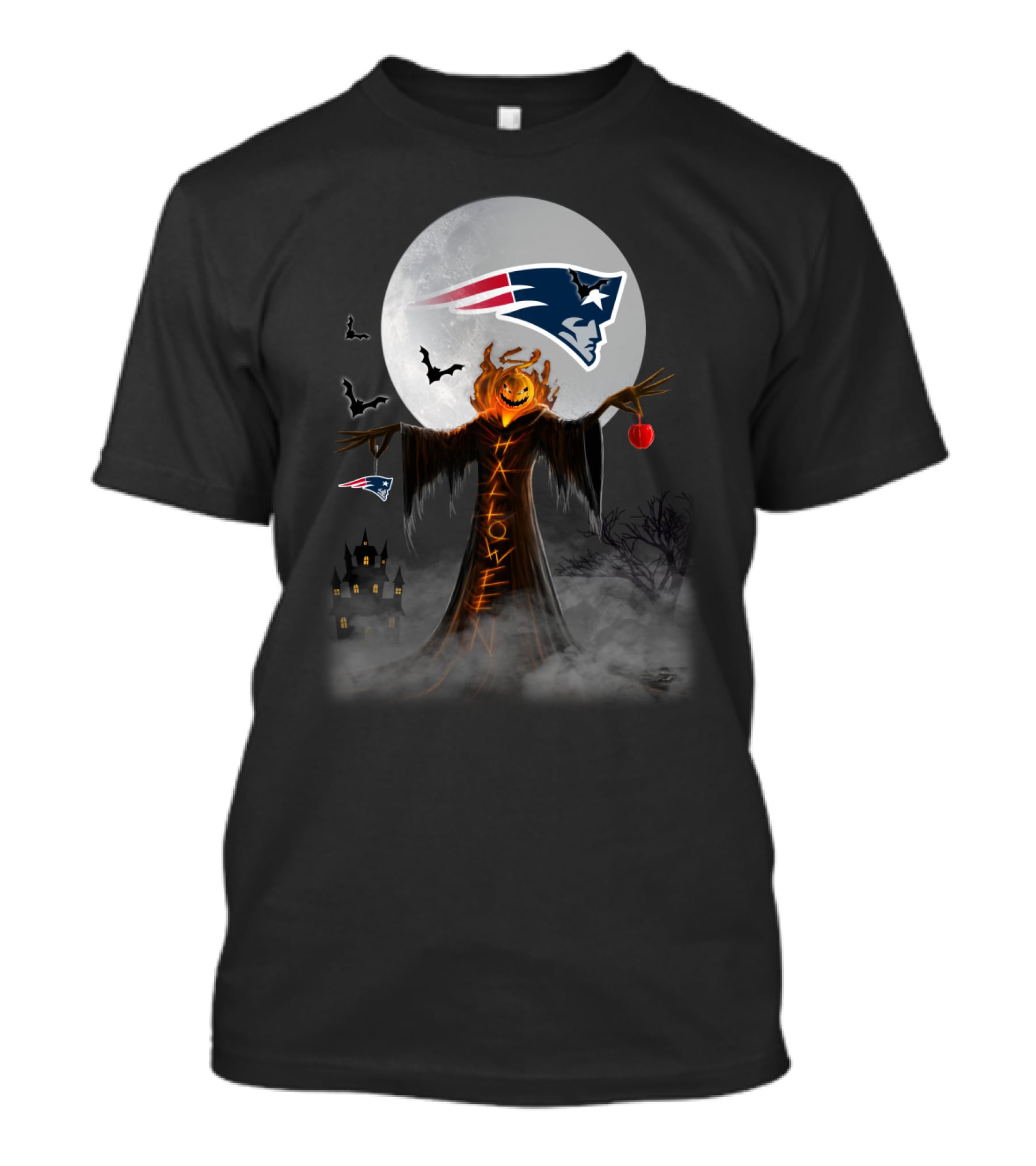 Halloween New England Patriots Pumpkin Moon Bats T-Shirt