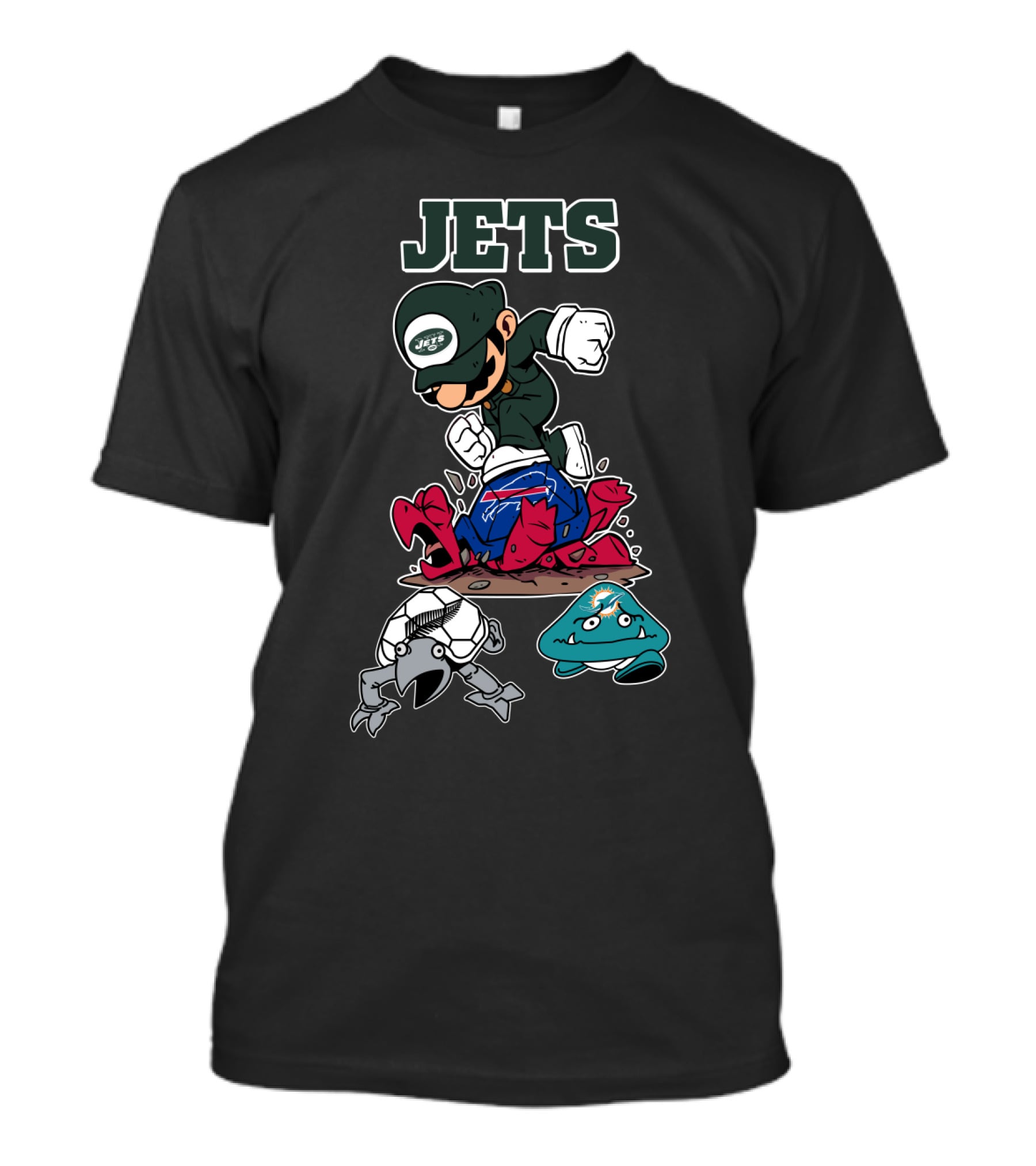 New York Jets Mascot Graphic With Cartoon Characters T-Shirt