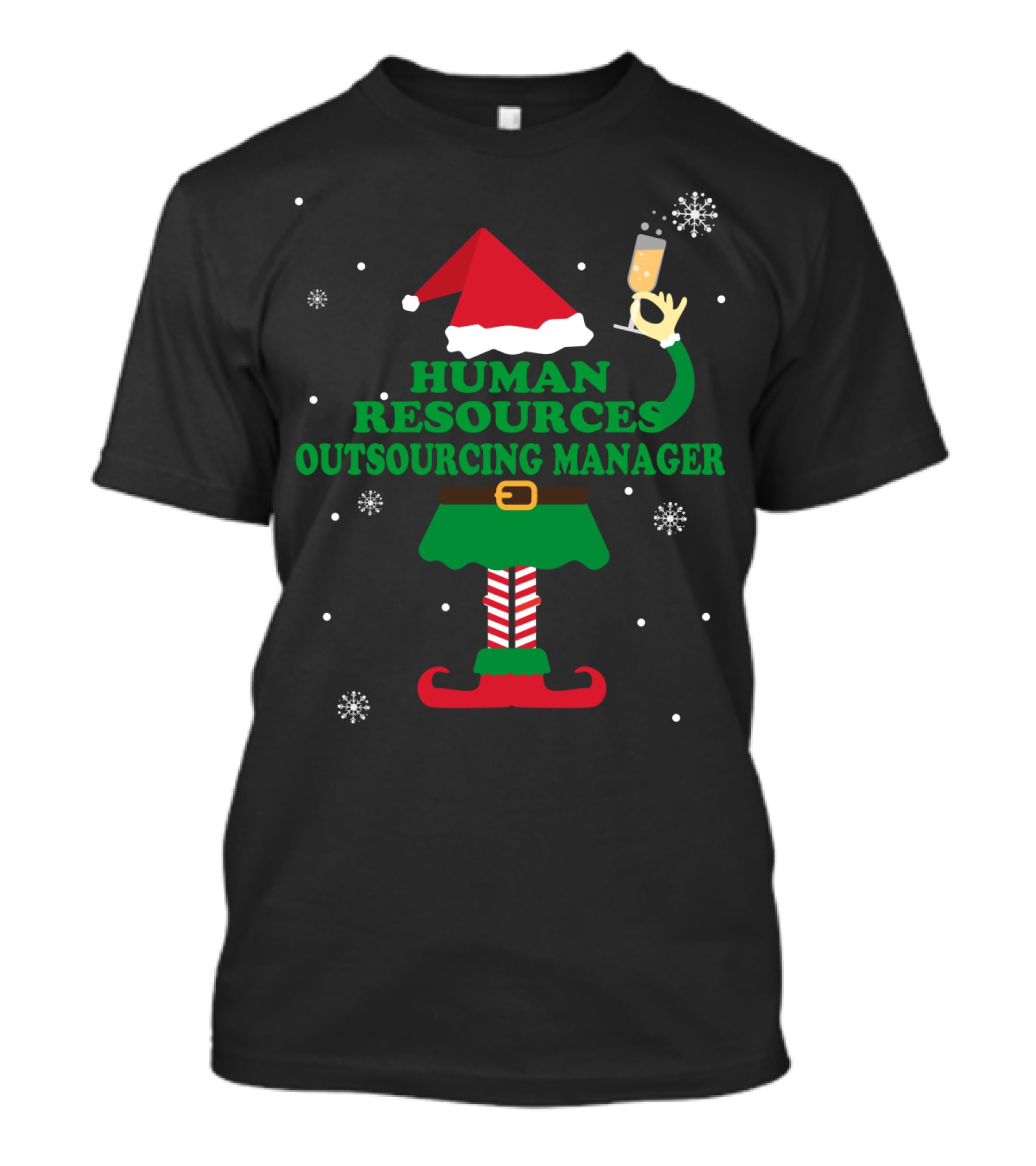 Human Resources Elf With Champagne Outsourcing Manager Festive T-Shirt