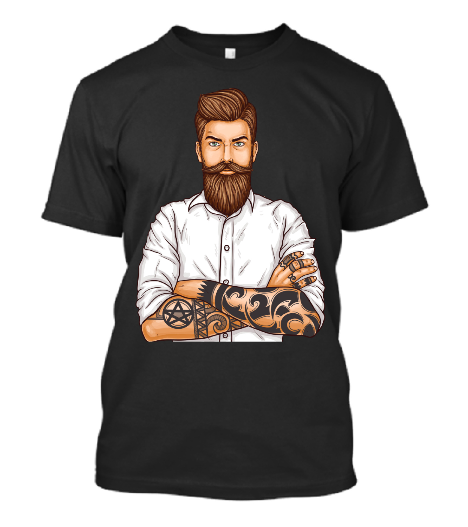 Barber Style Bearded Man With Tattoo T-Shirt