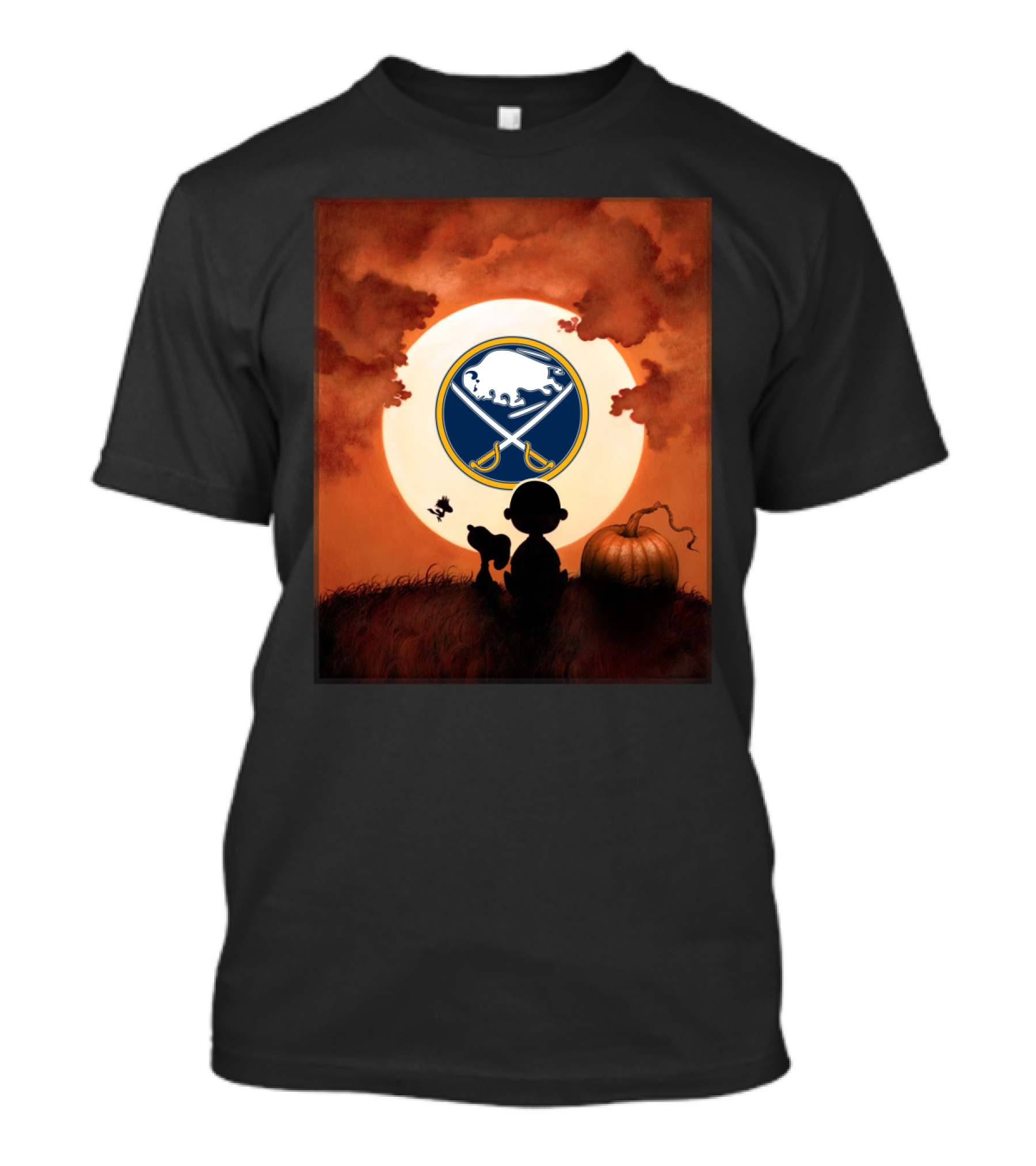 Halloween Buffalo Sabres Moonlit Pumpkin Patch Night T-Shirt