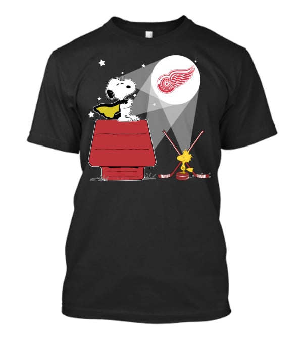 Detroit Red Wings Snoopy And Woodstock Moonlight Scene T-Shirt