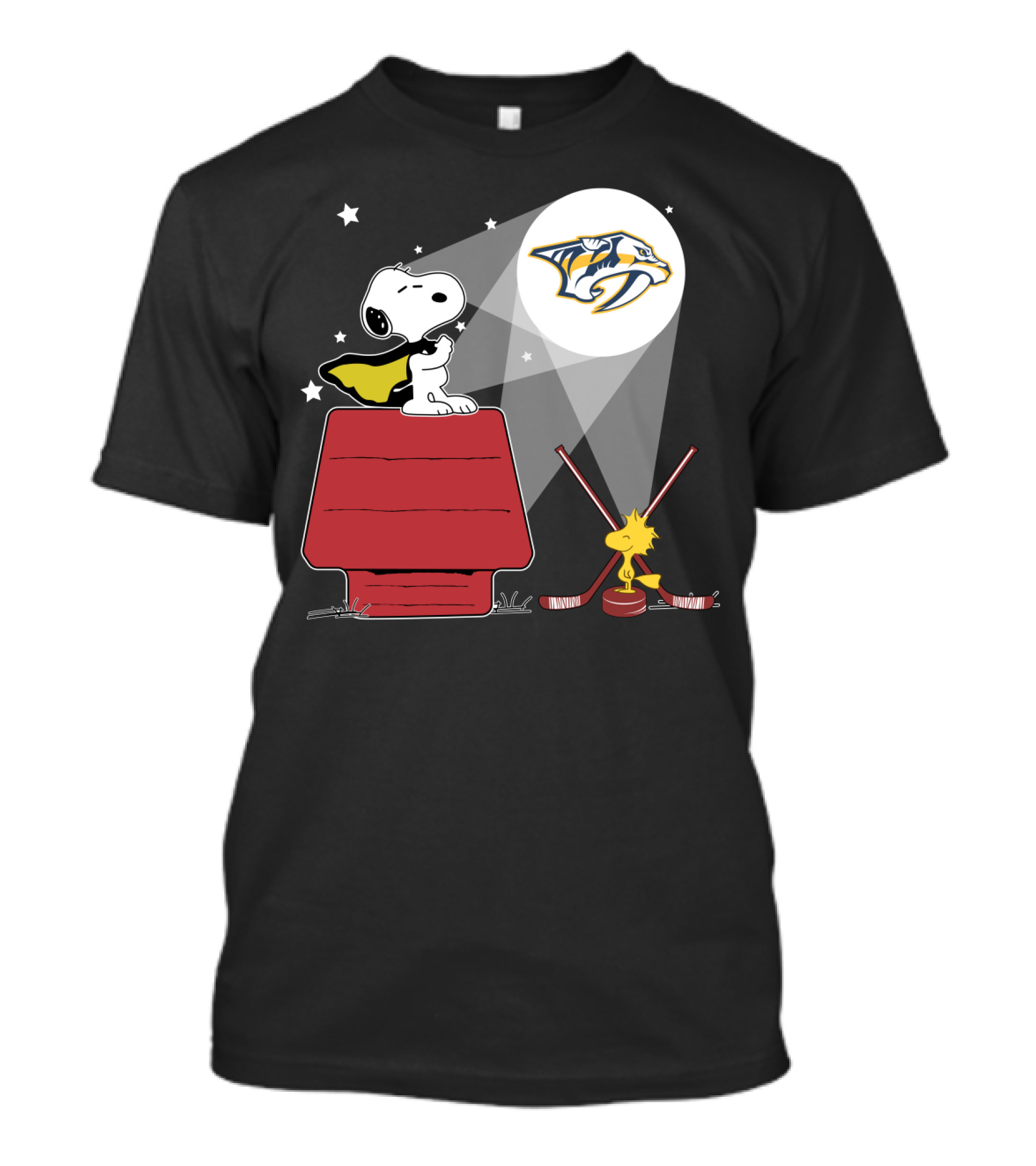 Nashville Predators Snoopy Woodstock Hockey Moonlight Scene T-Shirt