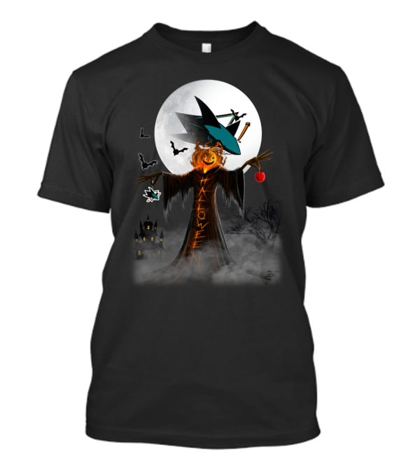 Halloween San Jose Sharks Full Moon Witch Pumpkin Bats T-Shirt