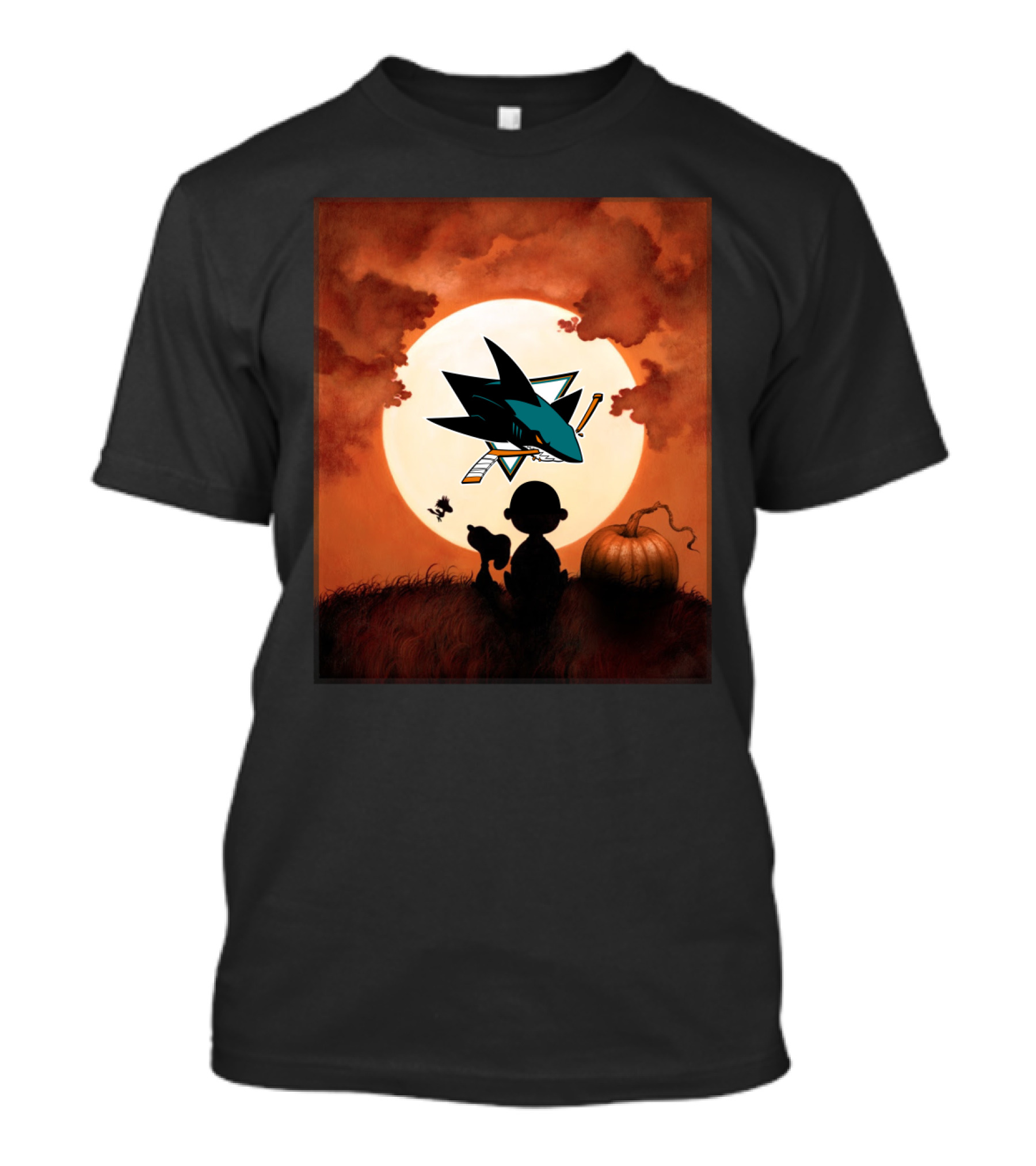 San Jose Sharks Halloween Pumpkin Moon Silhouette Scene T-Shirt