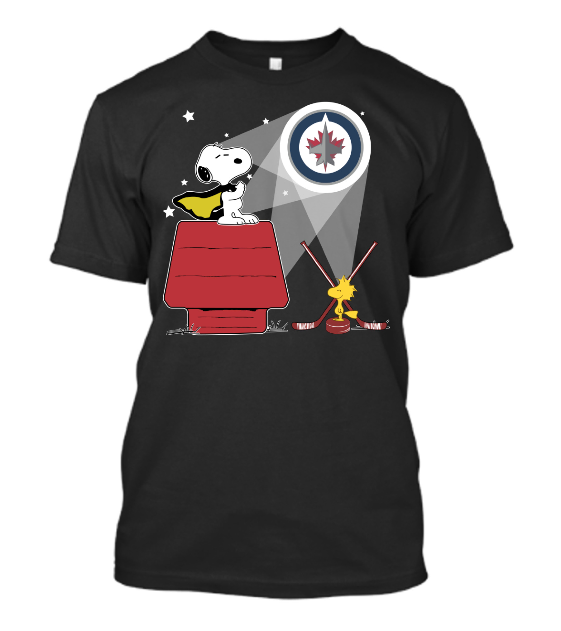 Winnipeg Jets Snoopy Woodstock Hockey Doghouse Spotlight T-Shirt