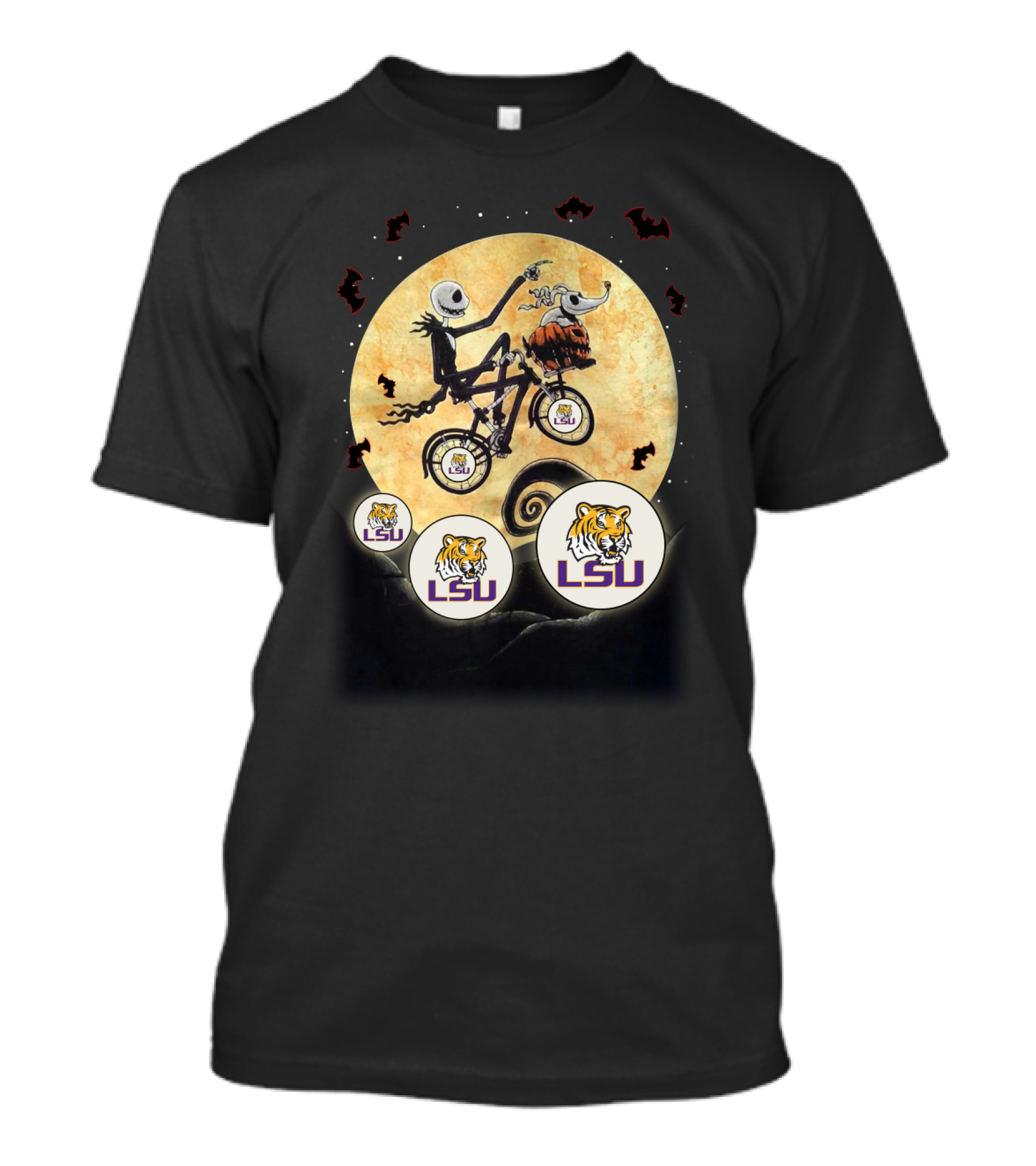 Lsu Halloween Nightmare Bicycle Moon Tiger Logos T-Shirt
