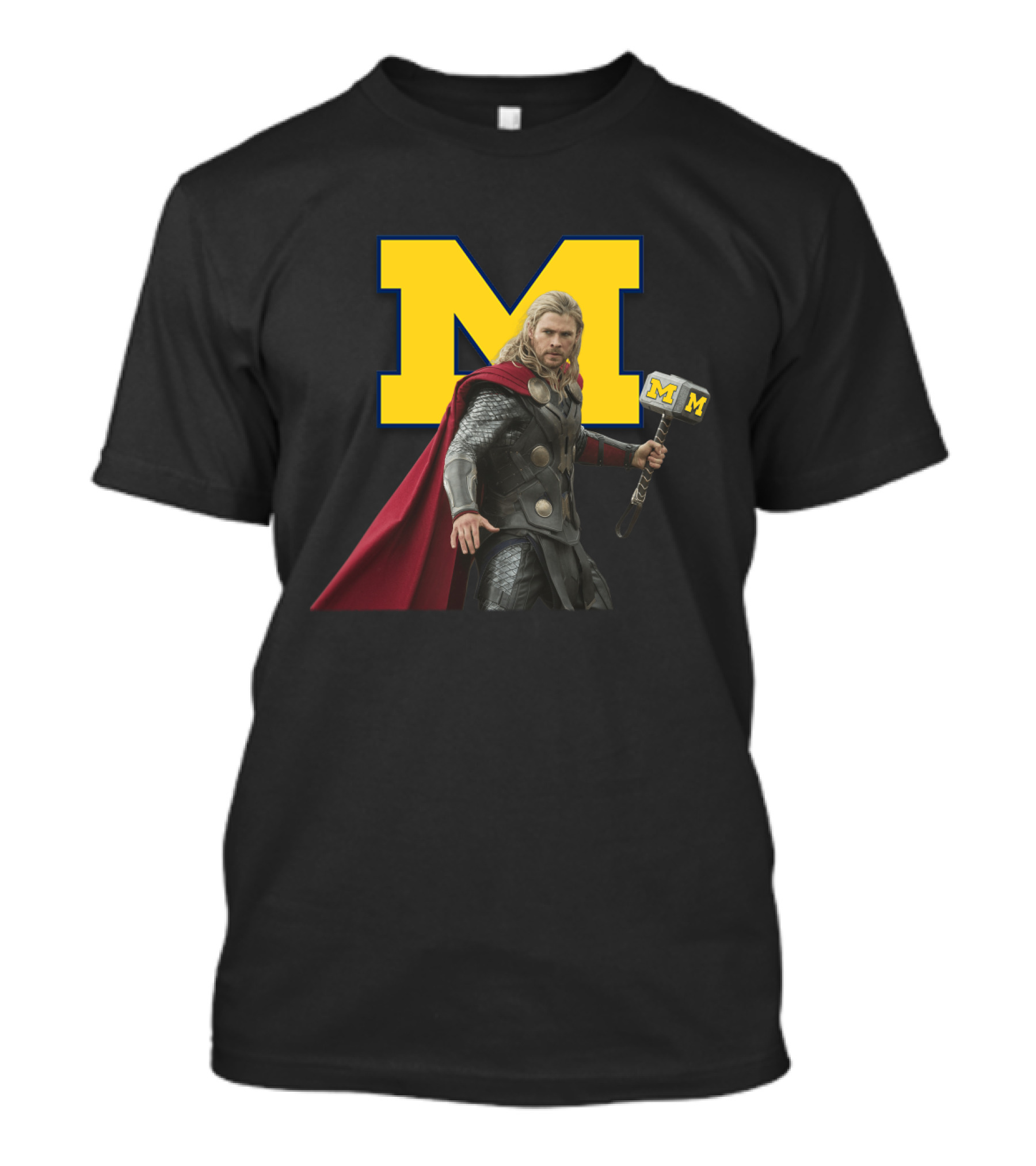 Michigan Wolverines Football M-Logo Thor Hammer Crossover T-Shirt