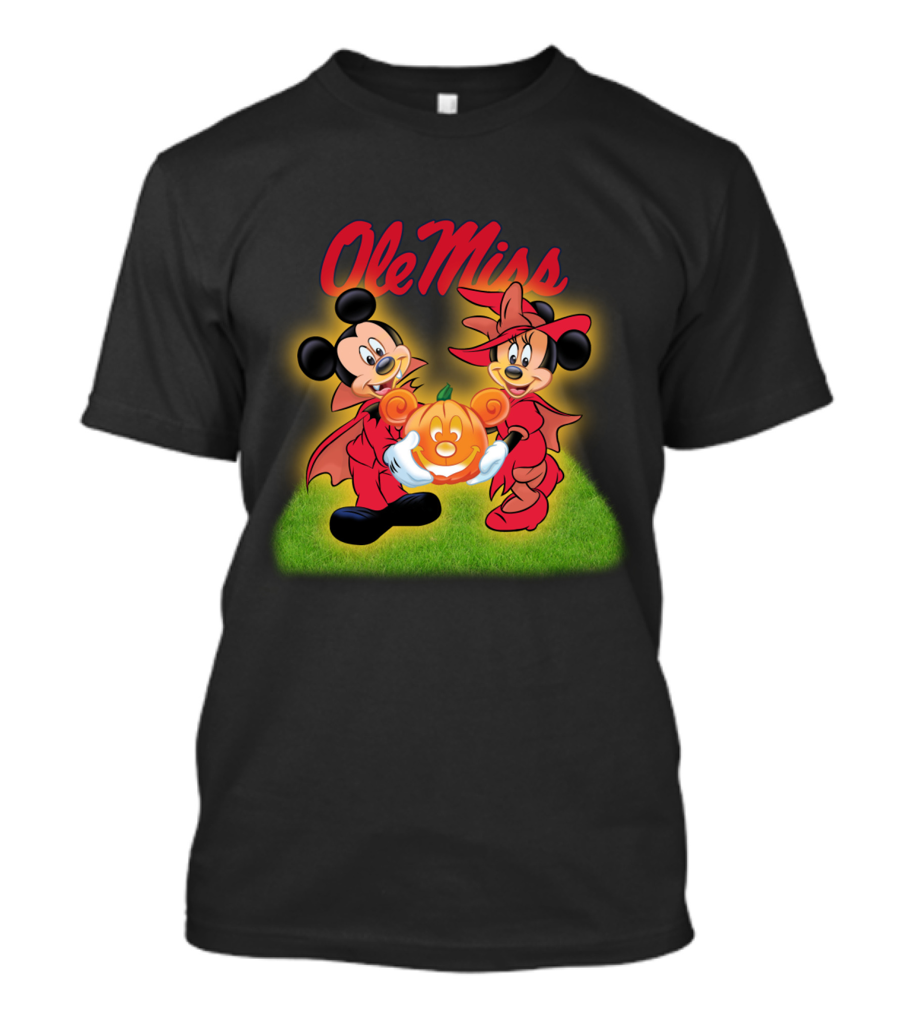Ole Miss Halloween Disney Characters Holding Pumpkin T-Shirt