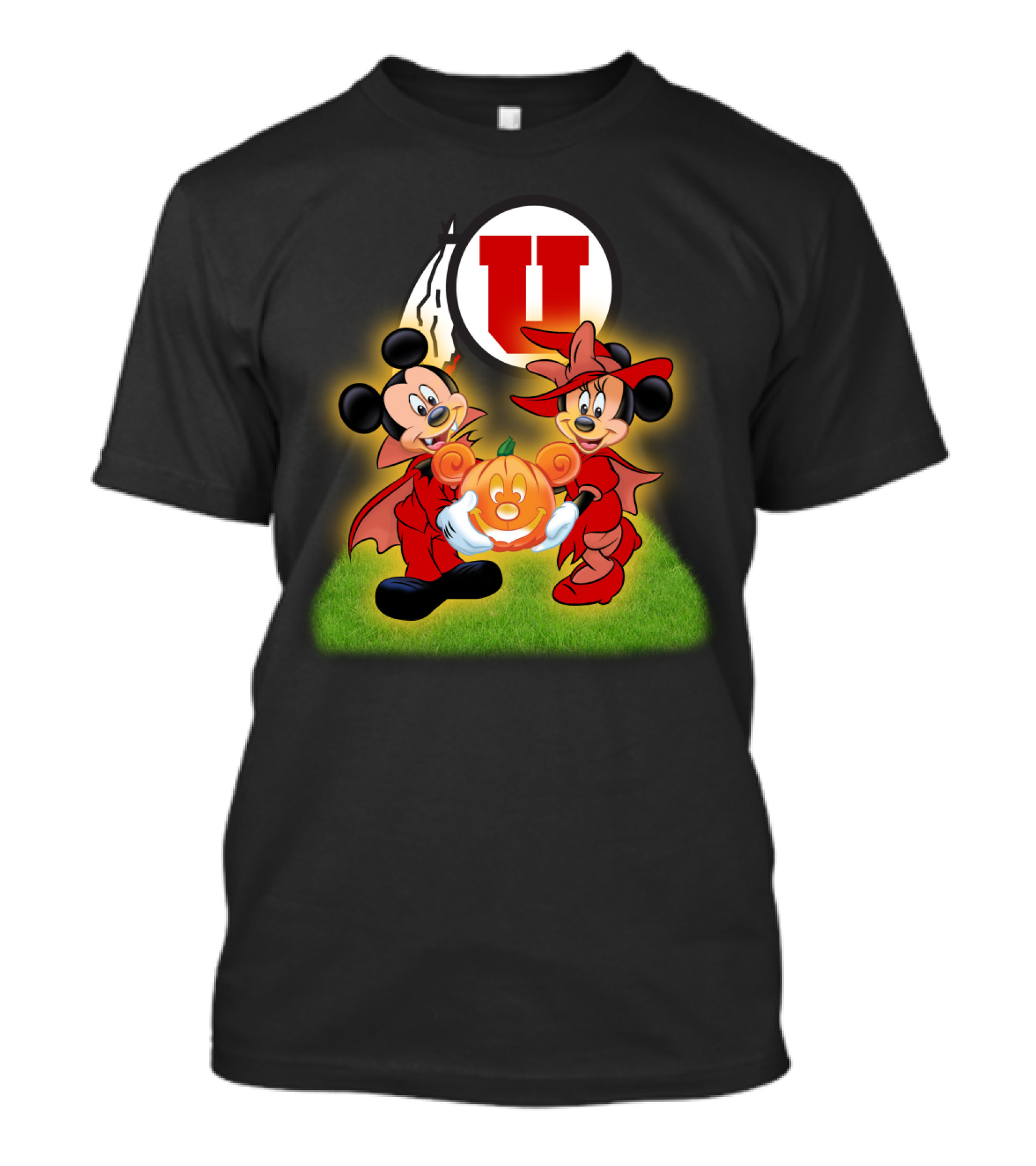 Utah U Halloween Football Pumpkin With Mickey And Minnie Mouse T-Shirt