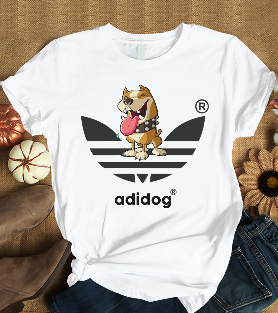 Adidog Funny Dog With Tongue Out And Spiked Collar T-Shirt