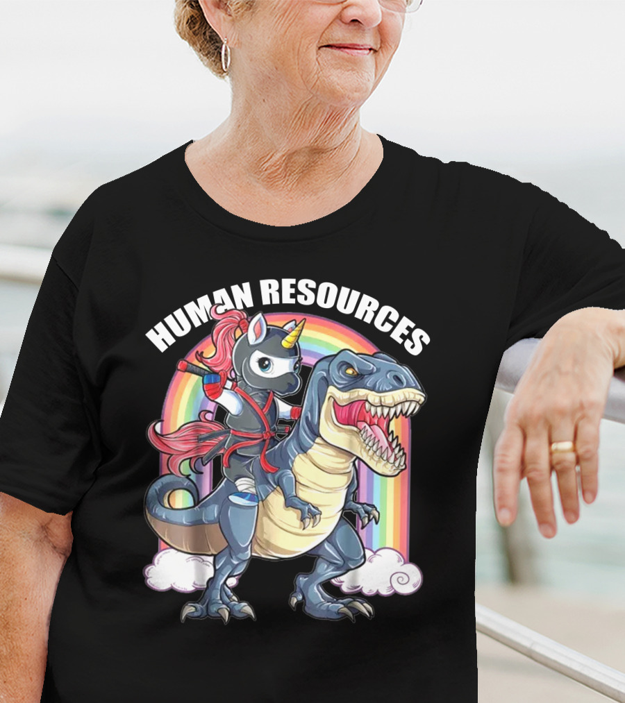 Unicorn Ninja Riding T-Rex With Rainbow T-Shirt
