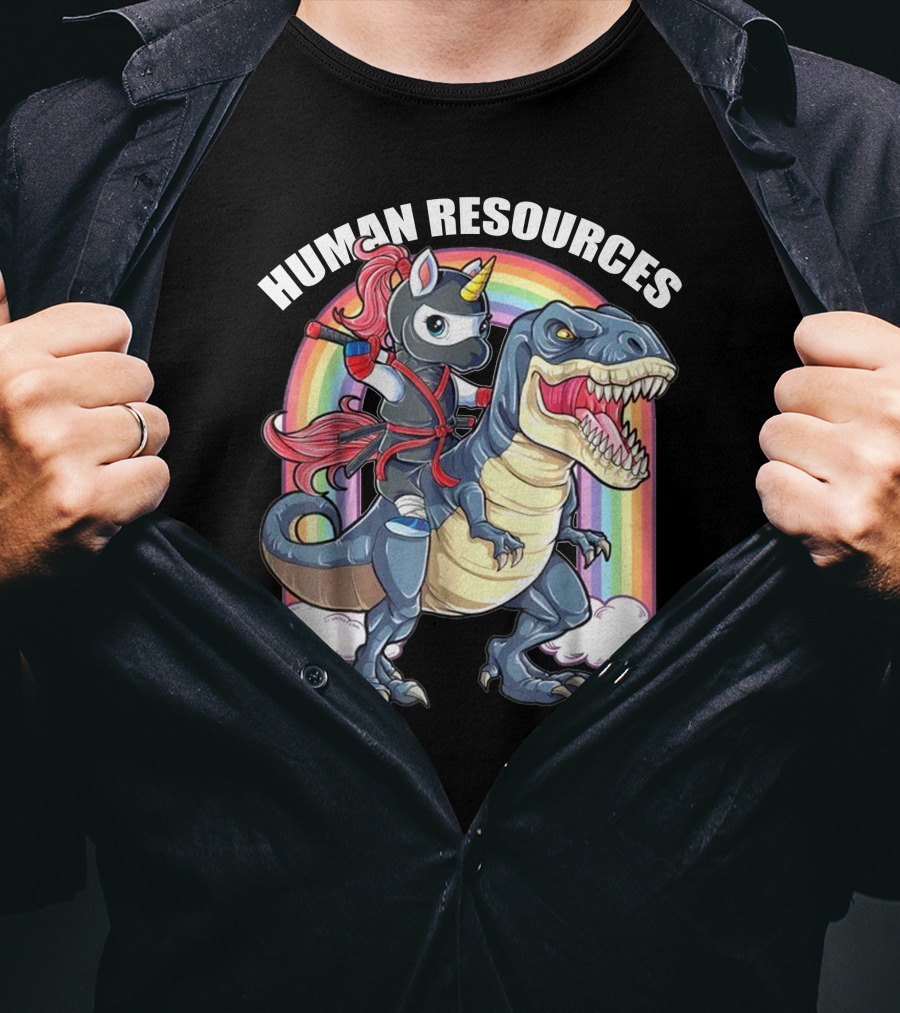 Unicorn Ninja Riding T-Rex With Rainbow T-Shirt