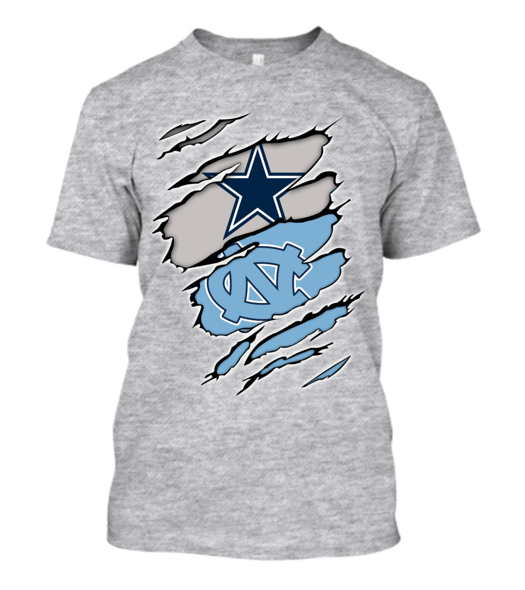 Dallas Cowboys UNC Tar Heels Rip Claw Marks T-Shirt
