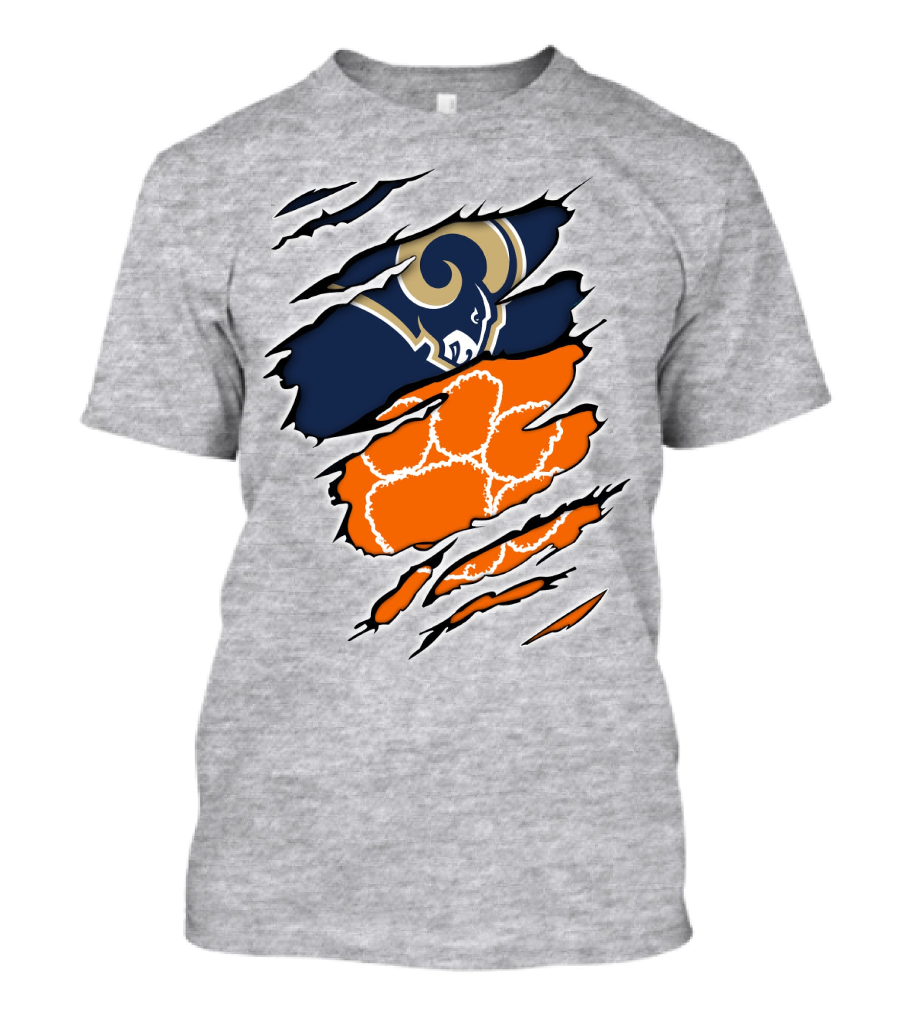 Clemson Tiger Paw With Rams Horns Logo Combo T-Shirt