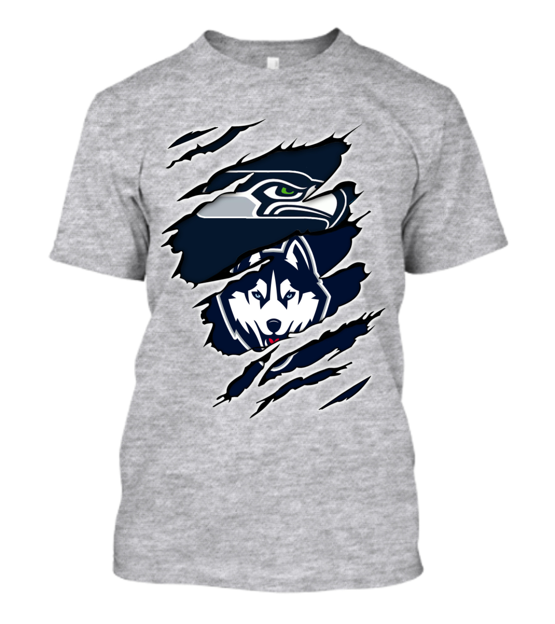 Seahawks Huskies Logo Mashup Aggressive Ripped T-Shirt