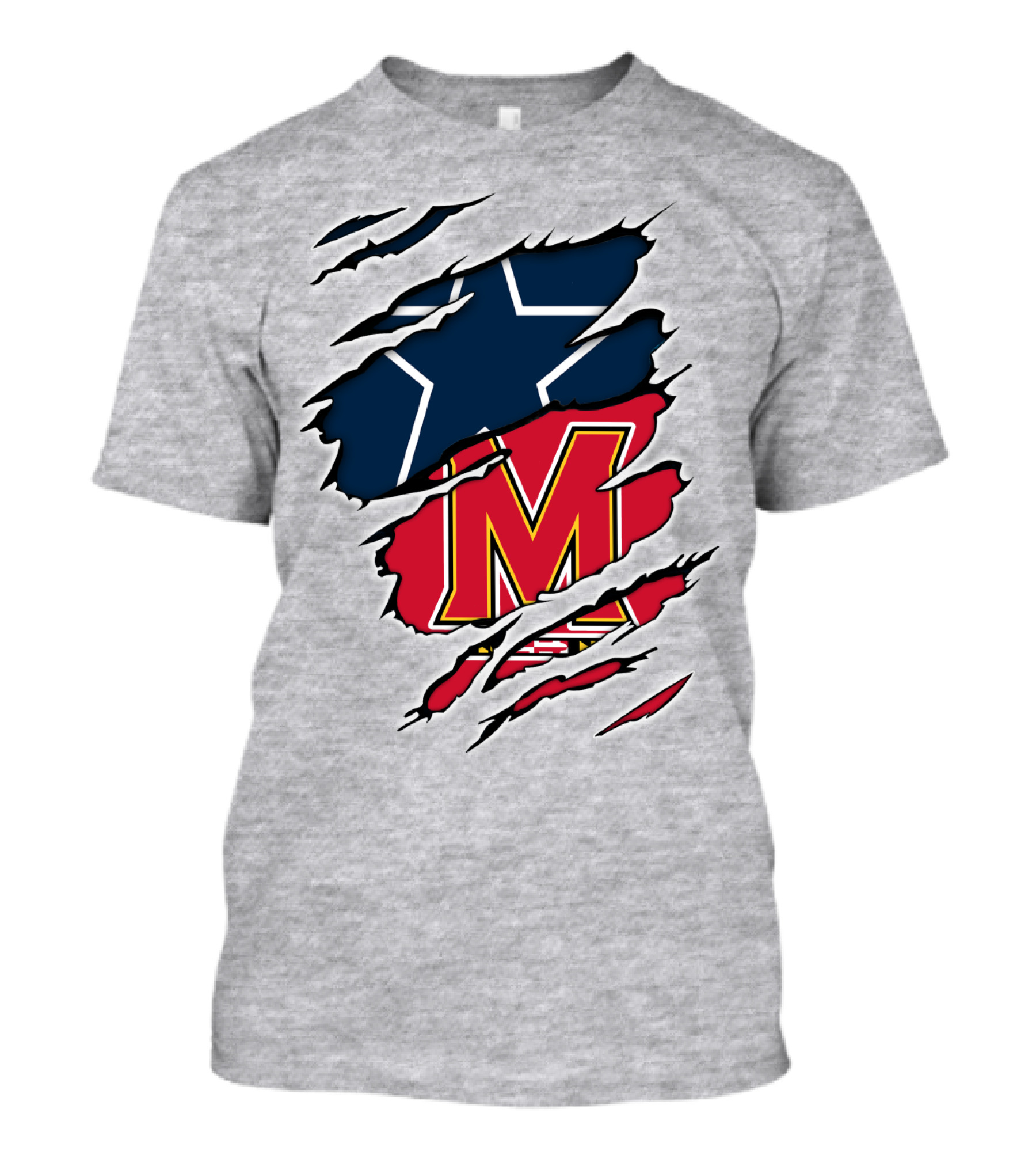 Cowboys Maryland Cowboys Star Logo Maryland M Letter Rip Effect T-Shirt