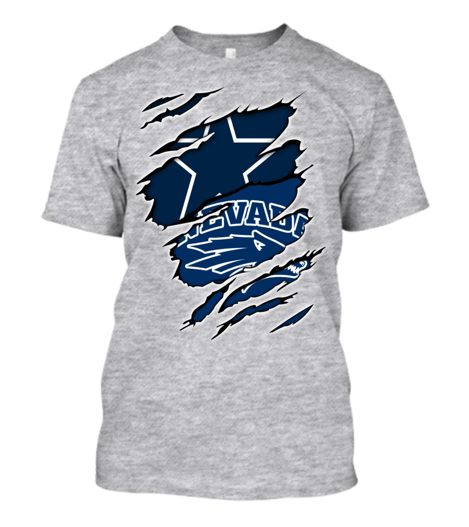 Nevada Cowboys Torn Star Logo And Wolf Elements T-Shirt