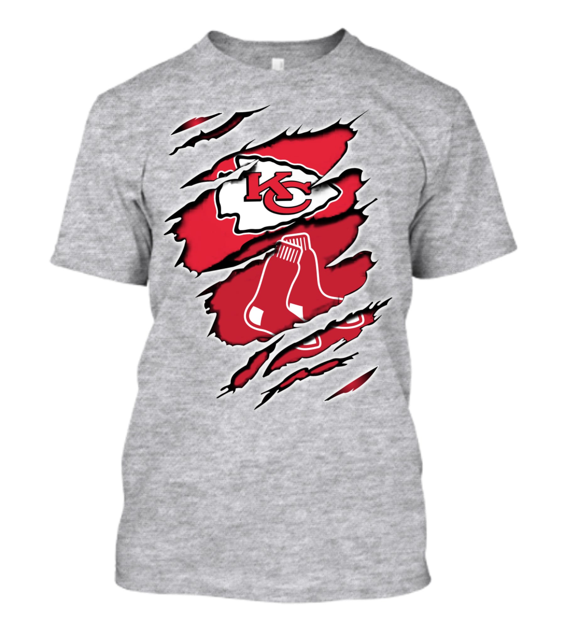 Chiefs Redsox KC Logo And Sox Emblem Torn T-Shirt