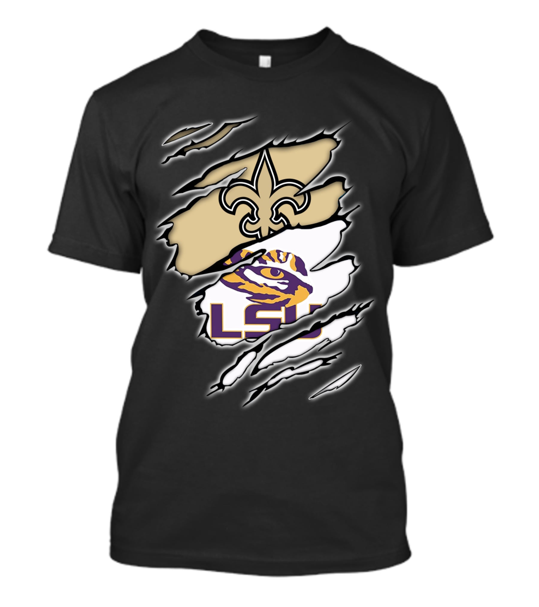 Saints Fleur-de-Lis And LSU Tigers Eye Logo Integration T-Shirt