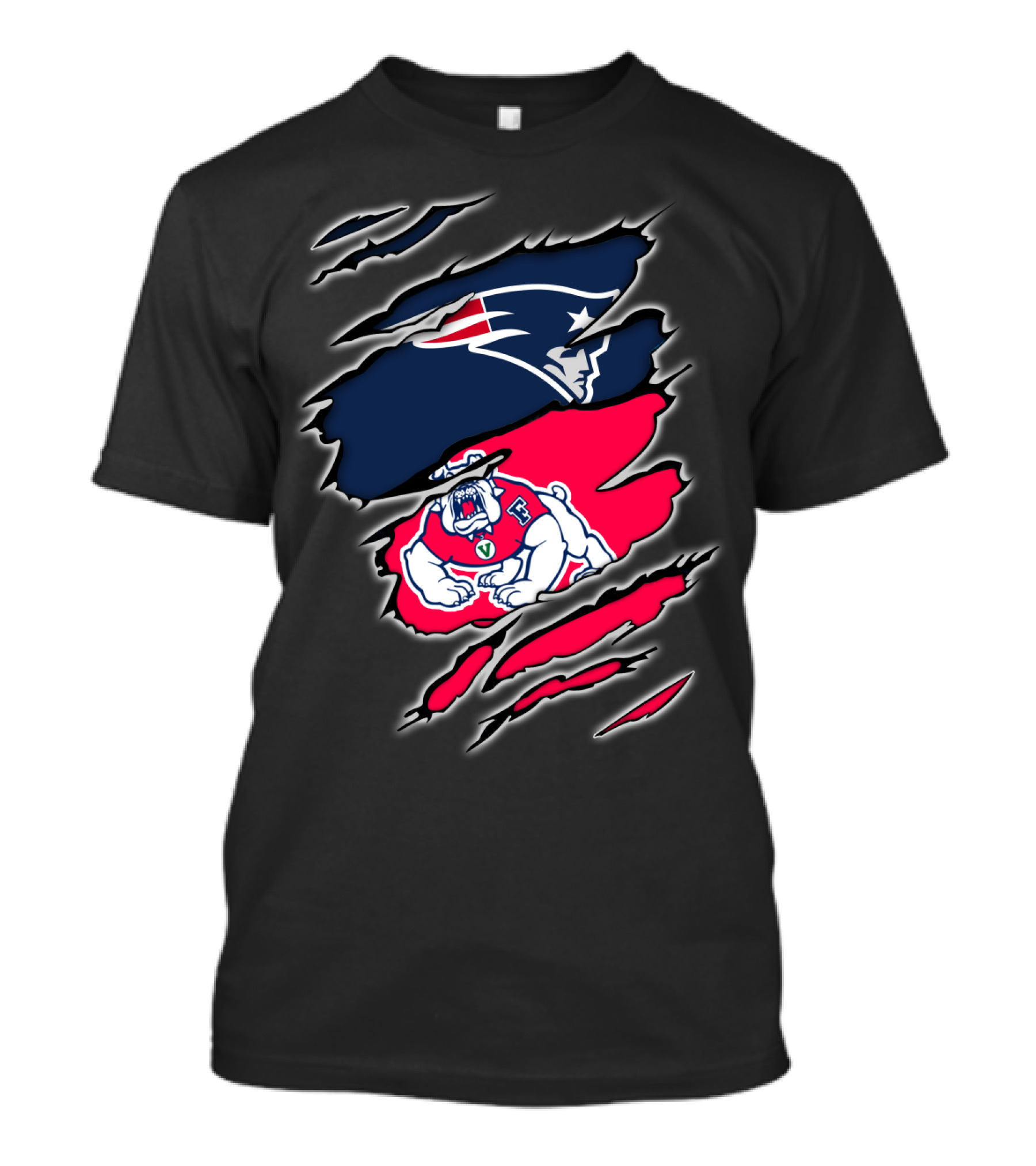 New England Patriots And Fresno State Bulldogs Torn T-Shirt
